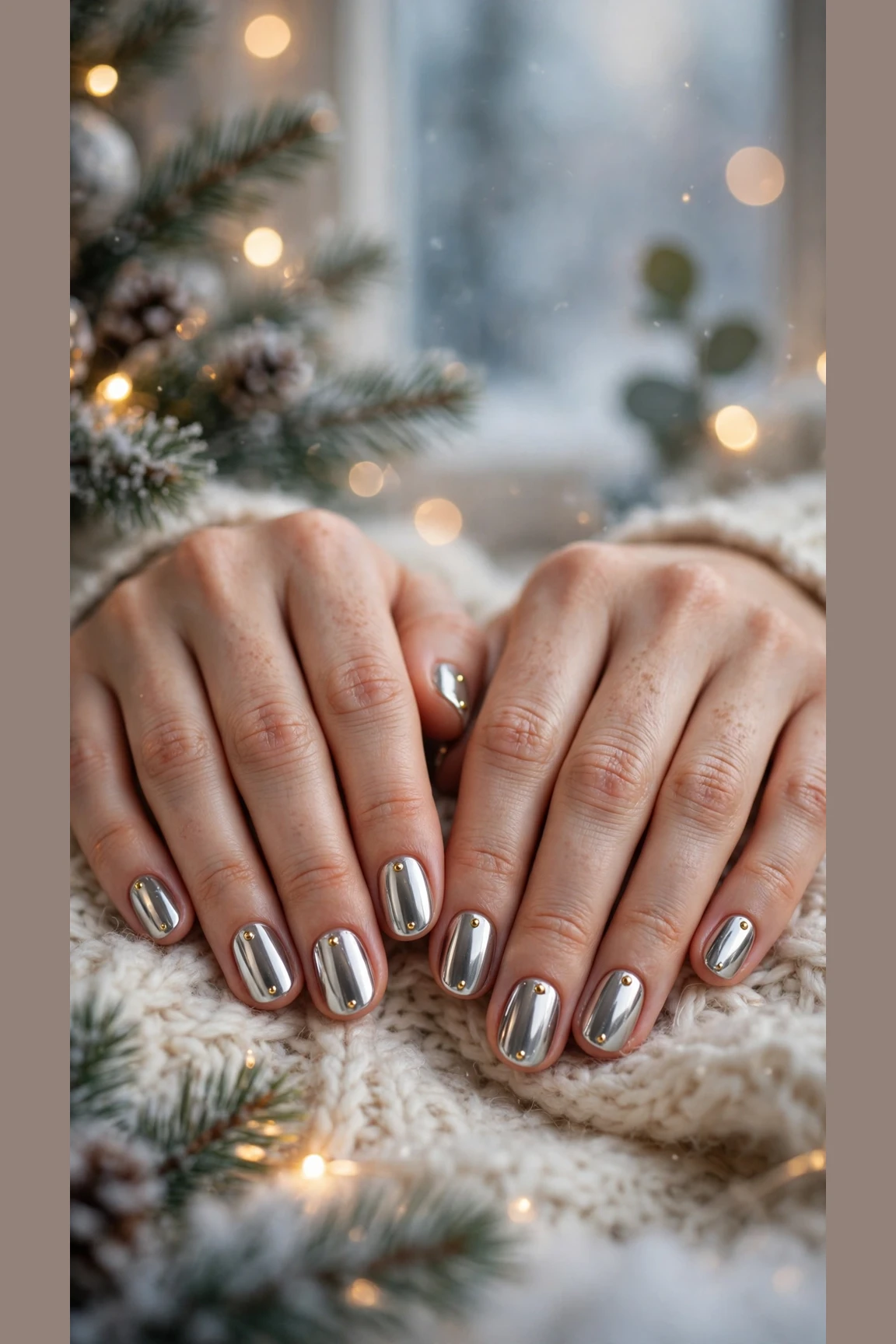 Gold Chrome Nail Designs For Winter Parties With Short Oval Nails On Short Oval Nails With Mirror Chrome Shine And Tiny Gold Stud Details