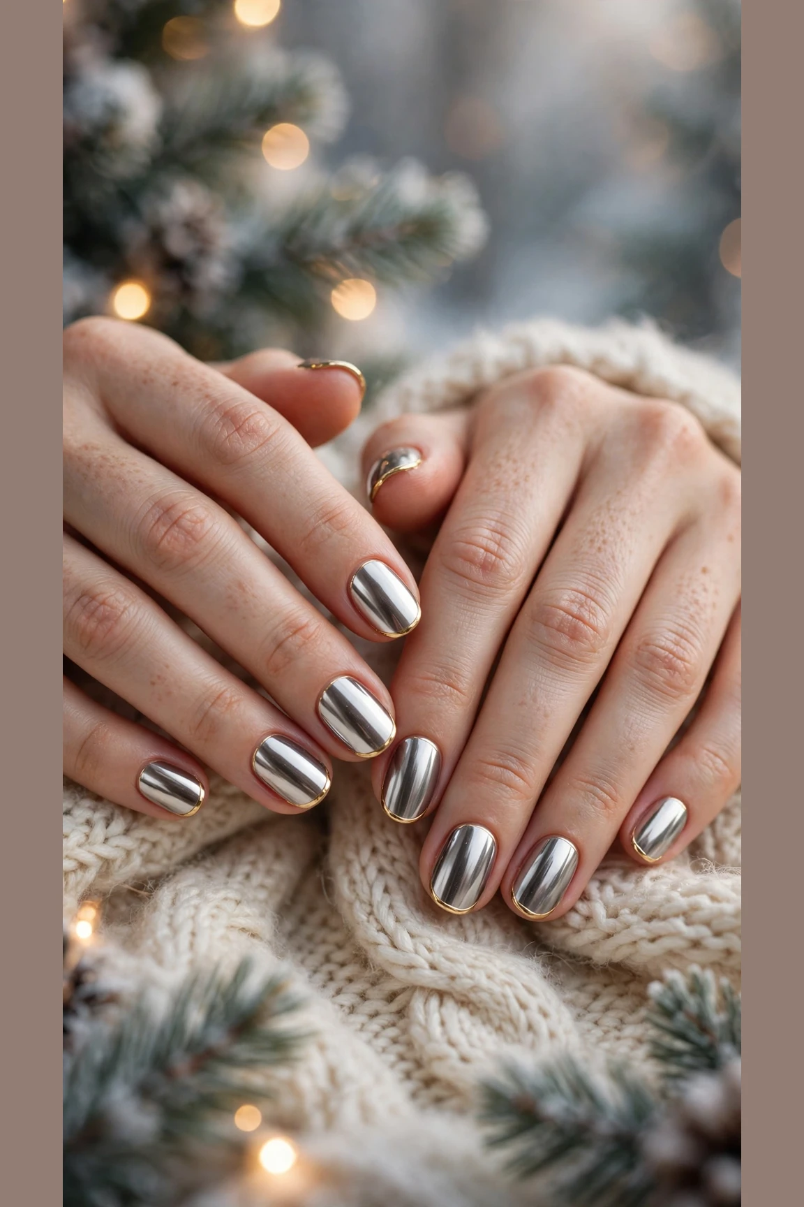 Gold Chrome Nail Designs For Winter Parties With Short Oval Nails On Rounded Nails With A Luxe Polished Chrome And A Thin Gold French Edge