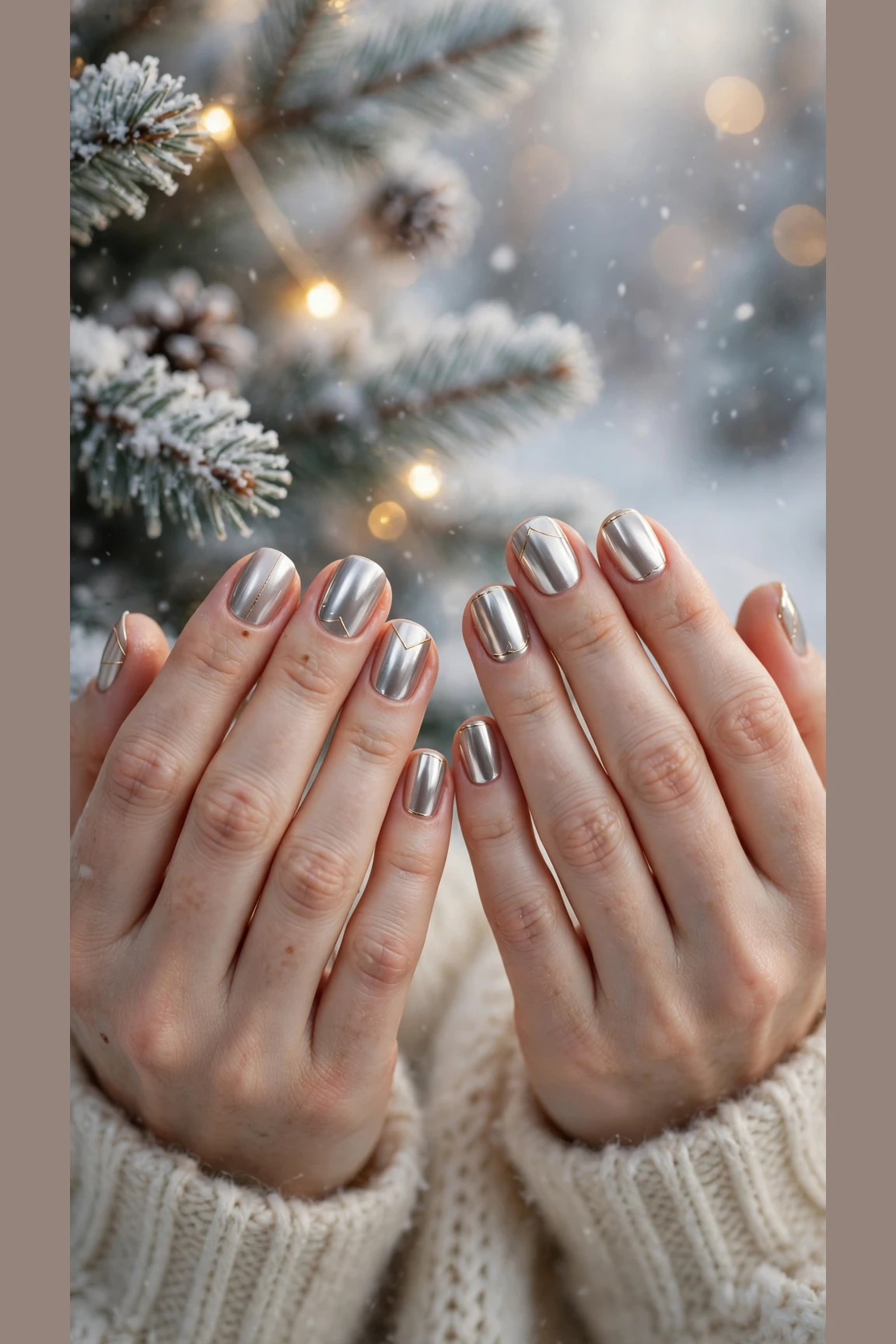 Gold Chrome Nail Designs For Winter Parties With Short Oval Nails On Short Squoval Nails With A Liquid-Metal Shine And Minimal Gold Line Art (Variation 21)