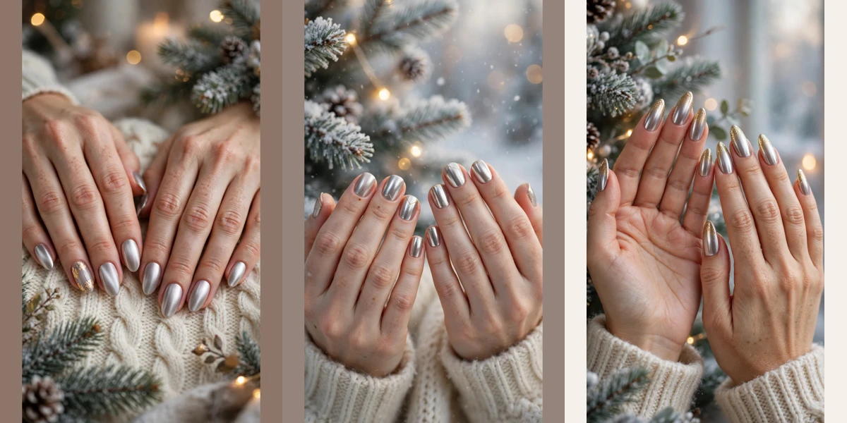 40 gold chrome nail designs for winter parties with short oval nails
