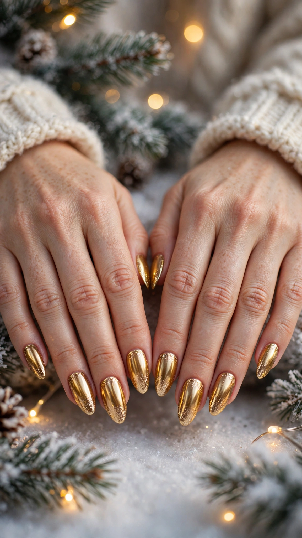 18 Gold leaf accent nails for winter weddings That Are Chic, Festive and Elegant 15 Gold Leaf Accent Nails For Winter Weddings On Almond Nails With A Molten Gold Finish And A Gold Glitter Gradient Tip