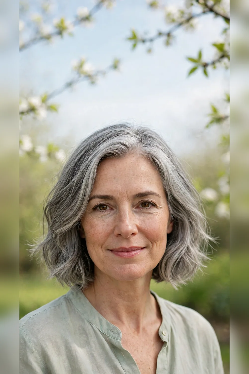 Grey Blending Hair Colour With a Chin-Length Shape