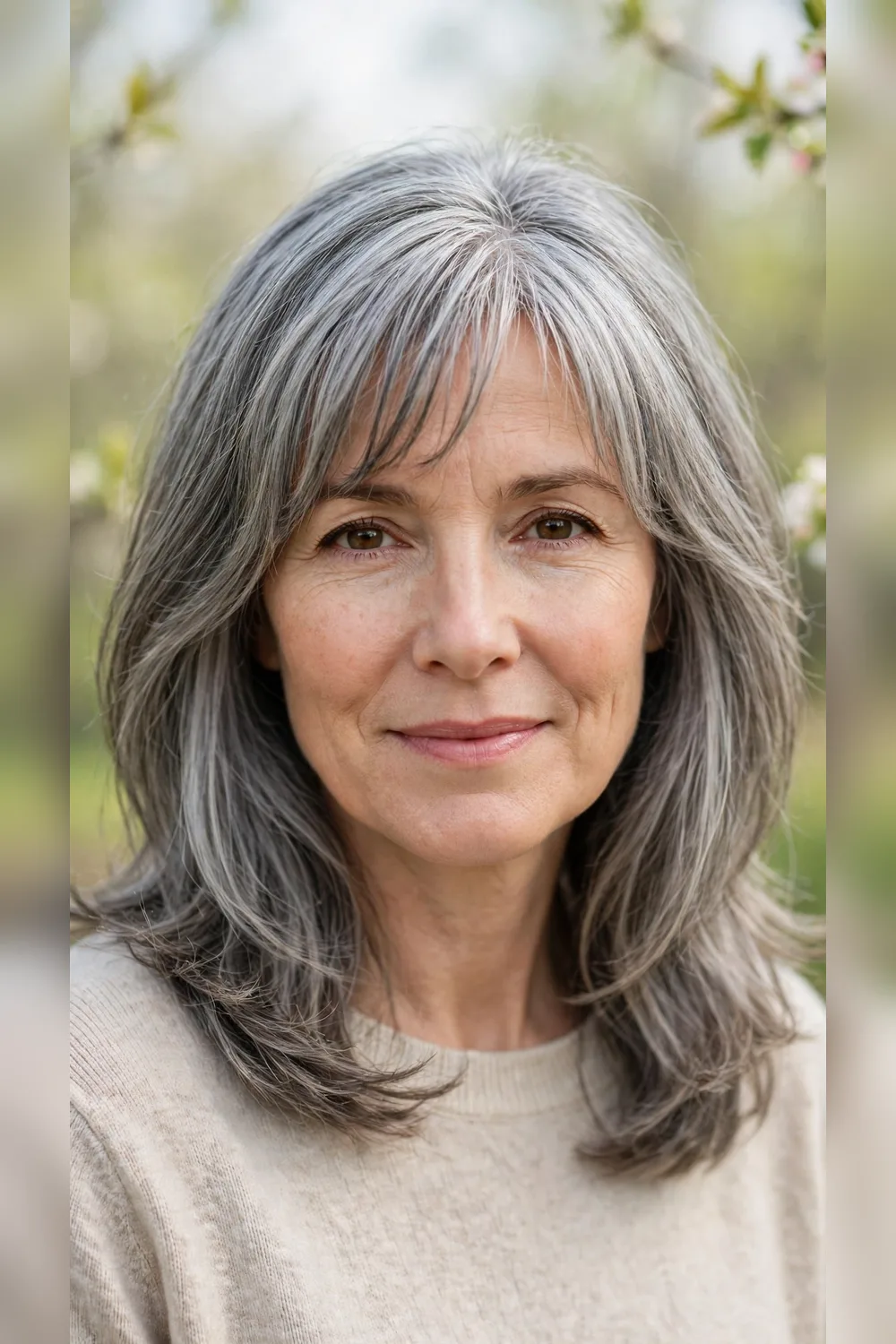 Grey Blending Hair Colour With Soft Bangs