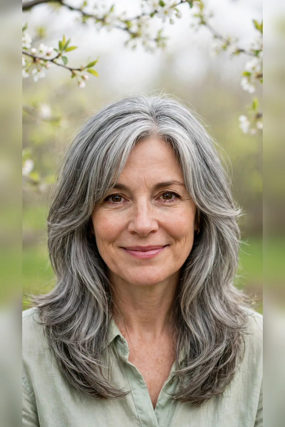 Grey Blending Hair Colour With Curtain Layers