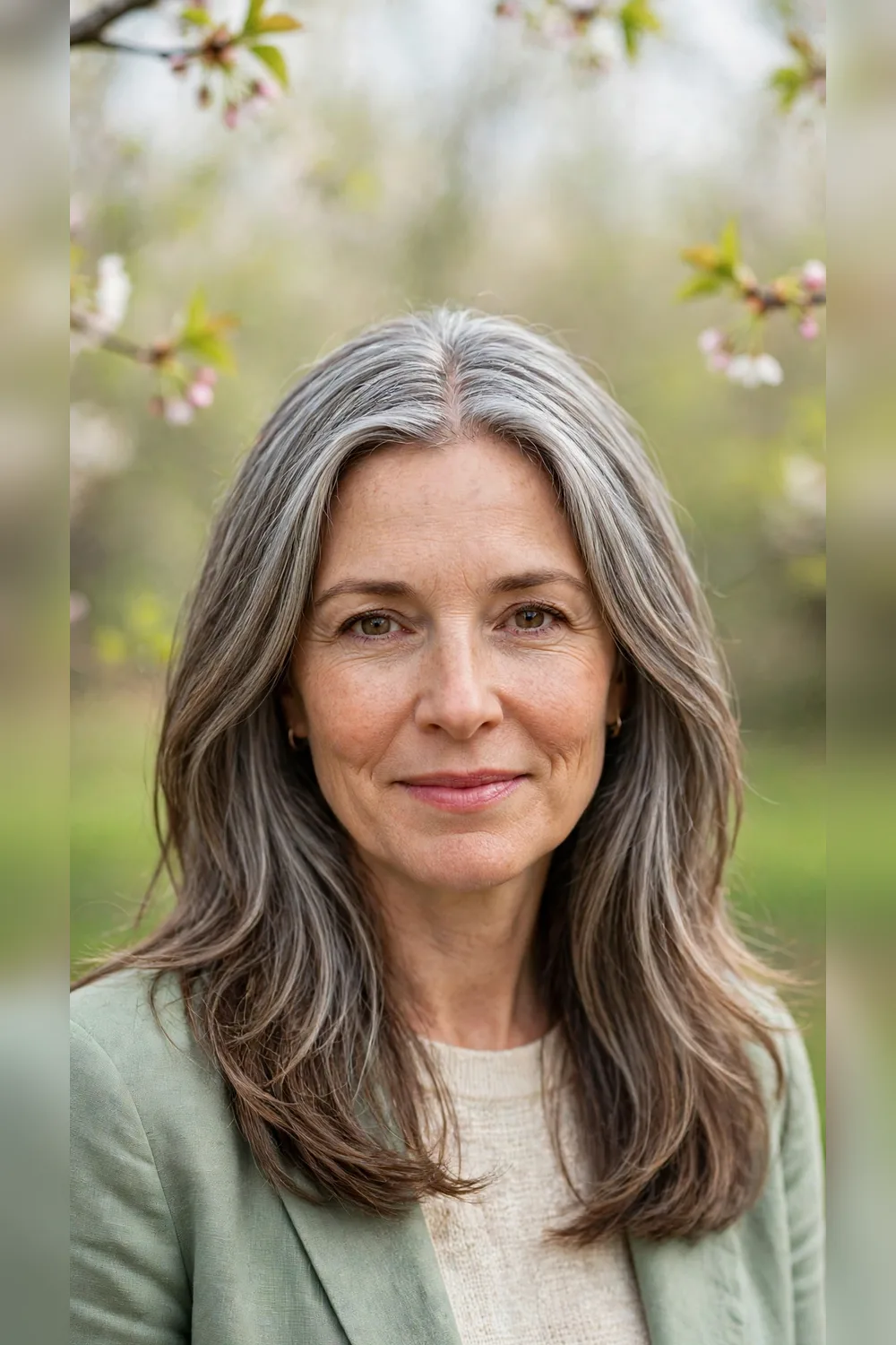 Grey Blending Hairstyles With a Centre Part