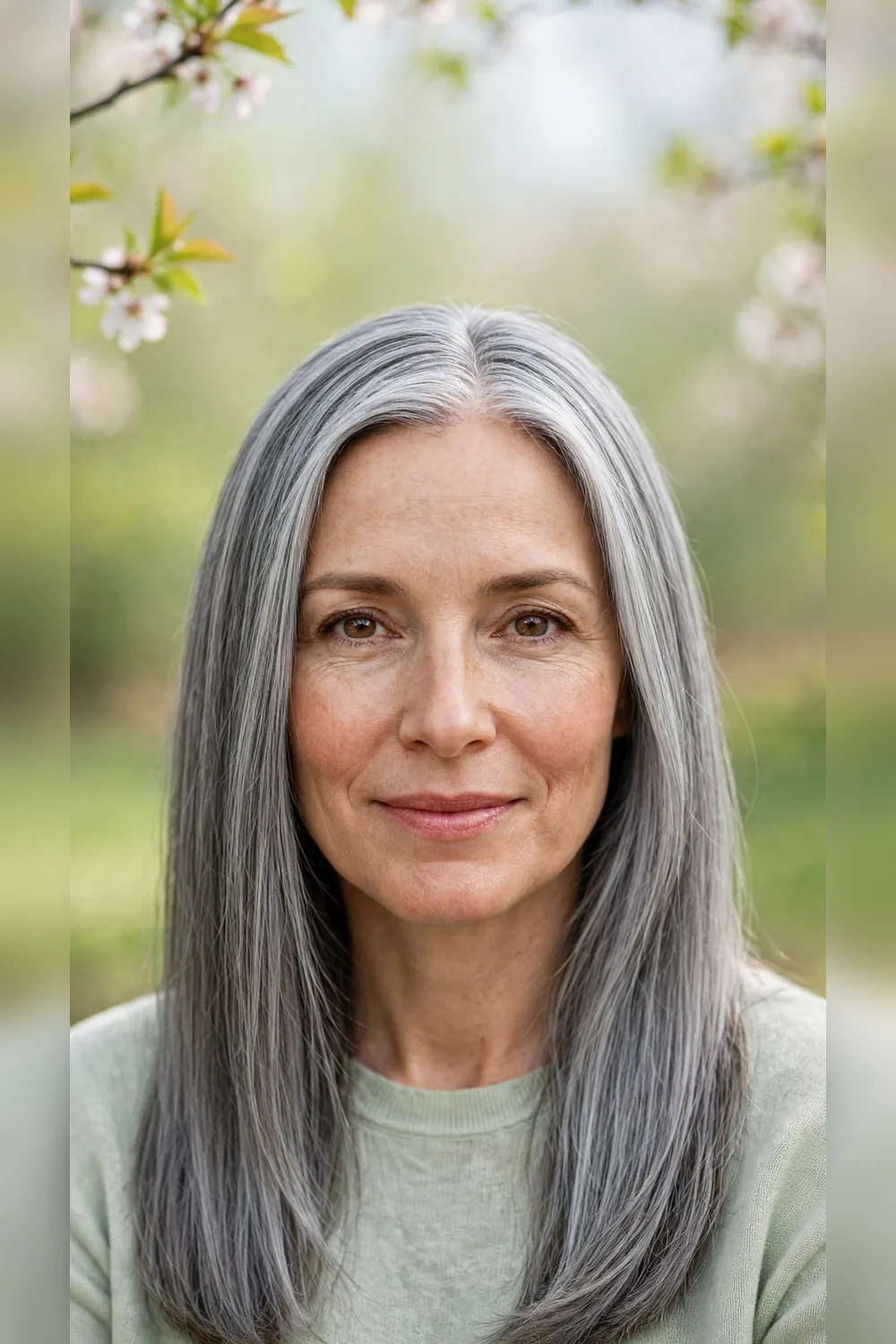 Grey Blending Hairstyles With a Sleek Straight Finish
