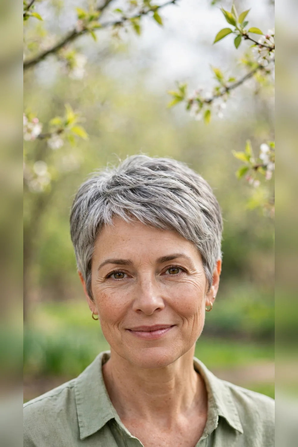 Grey Blending Hairstyles With a Pixie Crop