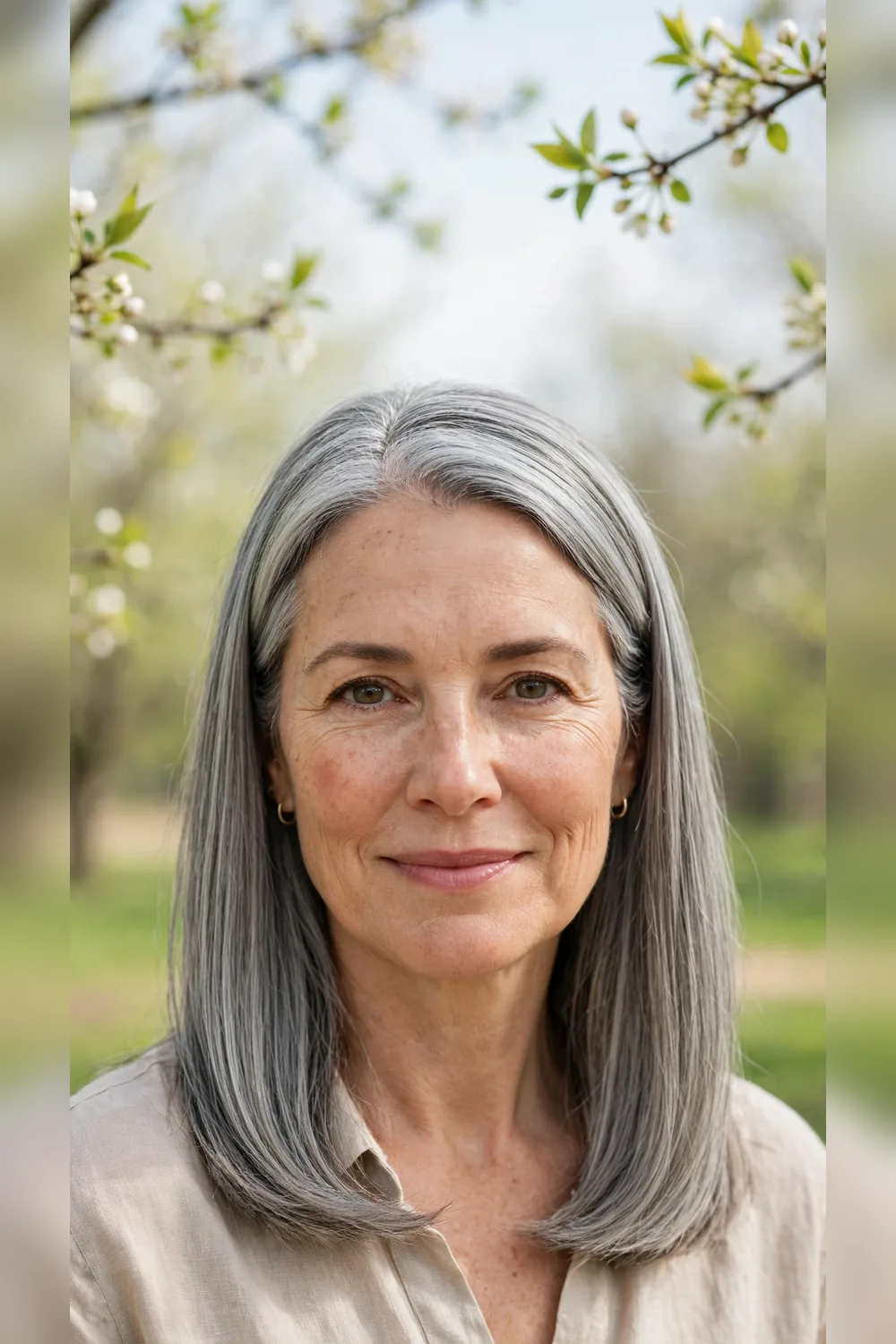 Grey Blending Hairstyles With a Sleek Straight Finish