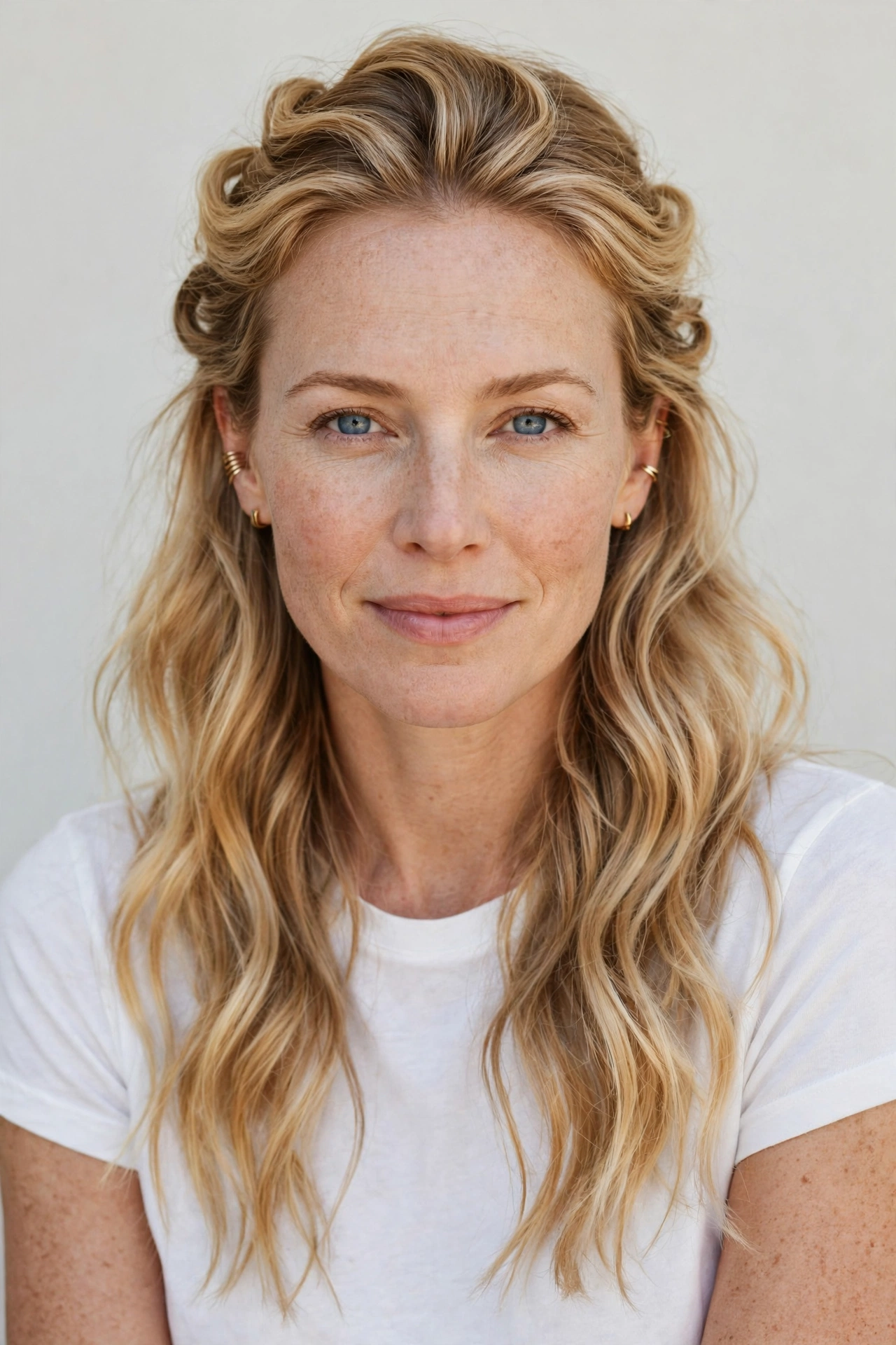 Half Up Valentine Hairstyles with Loose Waves in golden blonde with a gently tousled finish