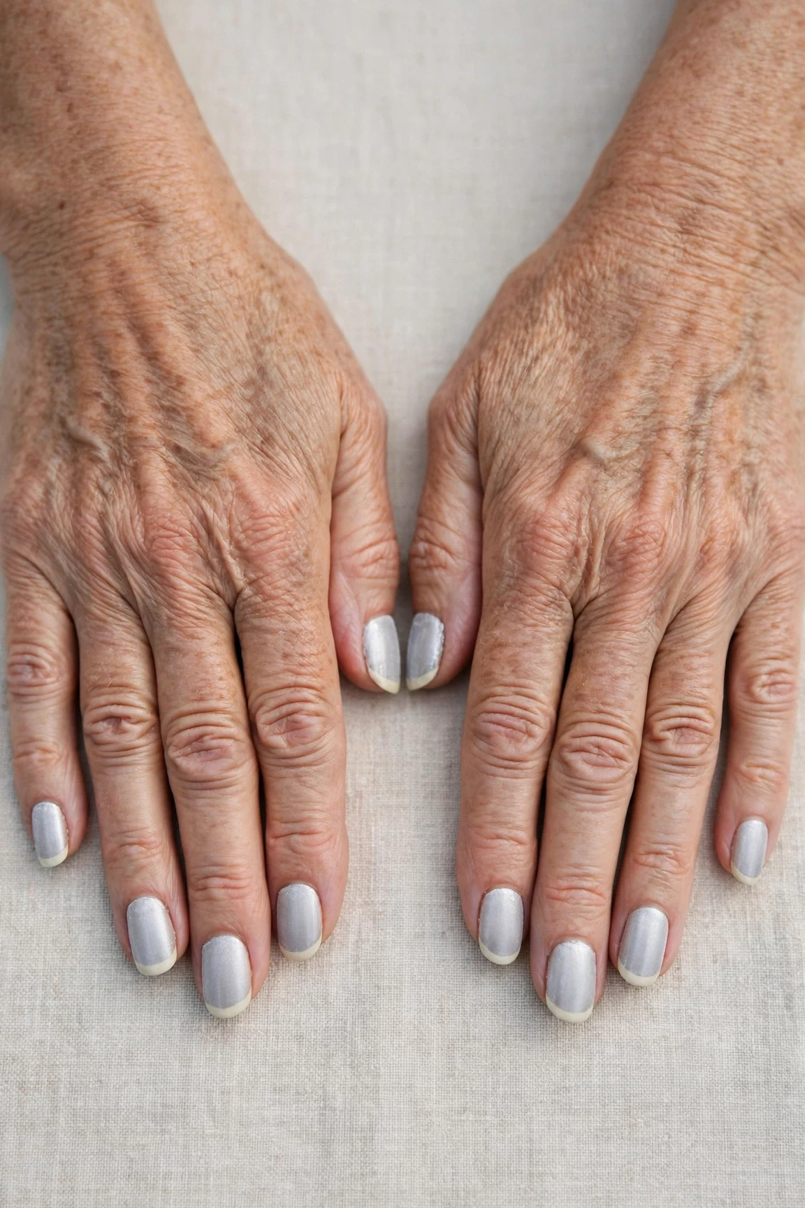 50 Icy Silver Frosted French Nails For Women Over 60 For New Year Celebrations That Are Chic, Warm and Elegant 4 Icy Silver Frosted French Nails with a velvet matte finish and classic cream French tips