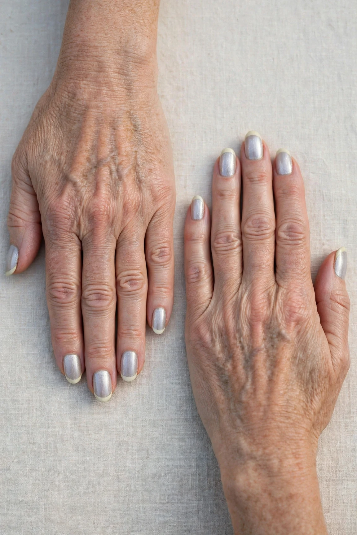 50 Icy Silver Frosted French Nails For Women Over 60 For New Year Celebrations That Are Chic, Warm and Elegant 6 Icy Silver Frosted French Nails with a sheer jelly finish and classic cream French tips