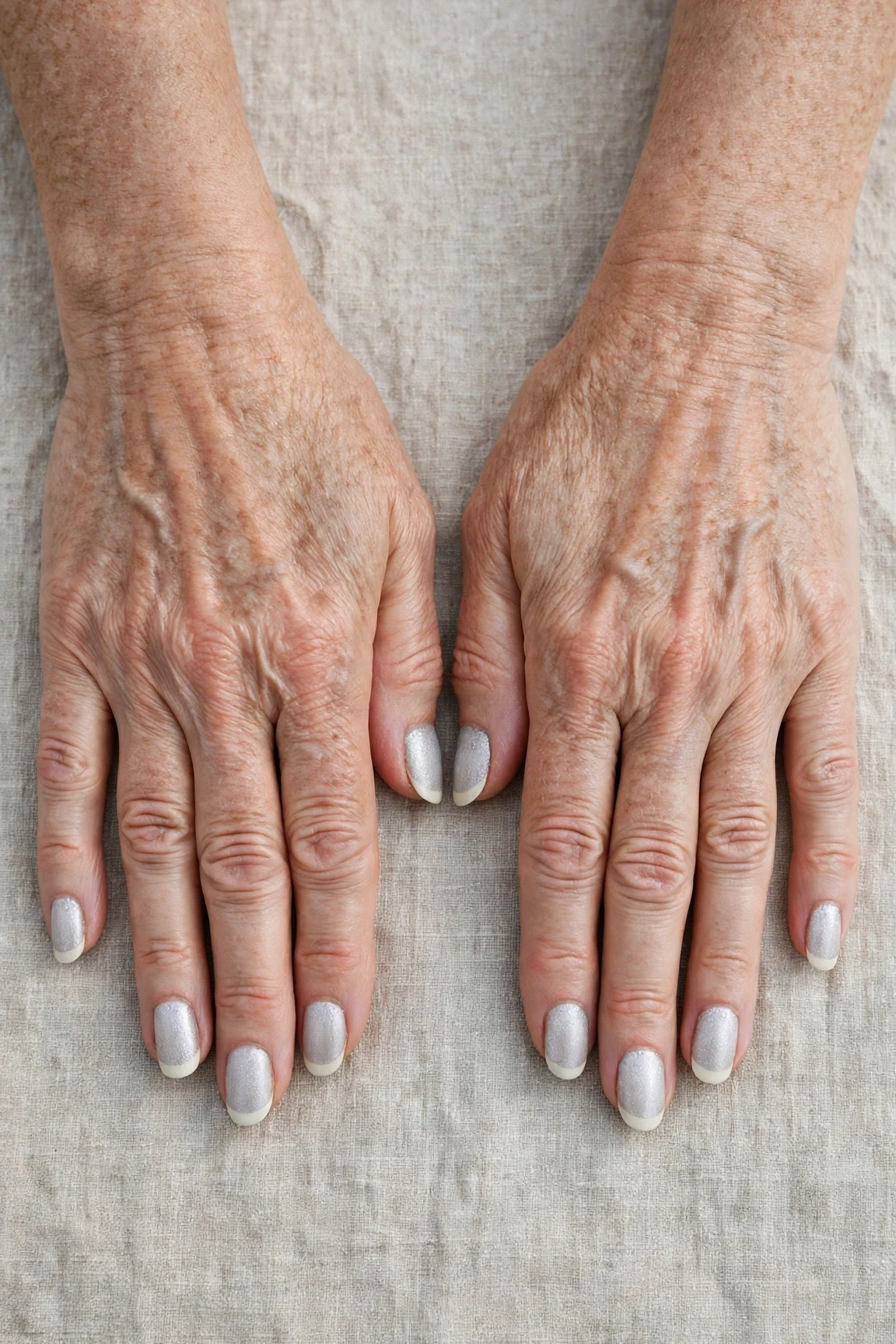 50 Icy Silver Frosted French Nails For Women Over 60 For New Year Celebrations That Are Chic, Warm and Elegant 12 Icy Silver Frosted French Nails with a creamy opaque finish and classic cream French tips