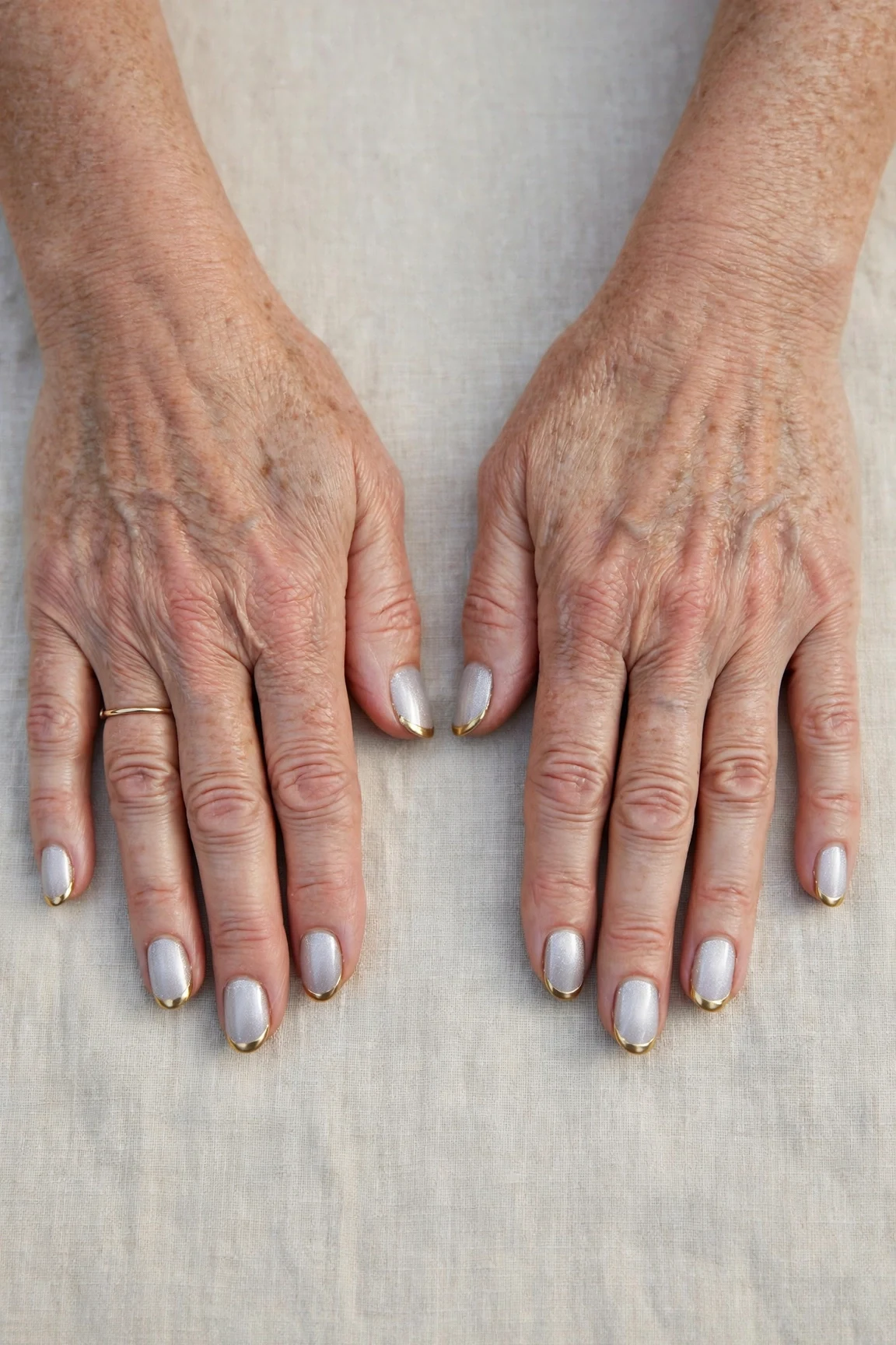 50 Icy Silver Frosted French Nails For Women Over 60 For New Year Celebrations That Are Chic, Warm and Elegant 14 Icy Silver Frosted French Nails with a high-gloss finish and gold French tips