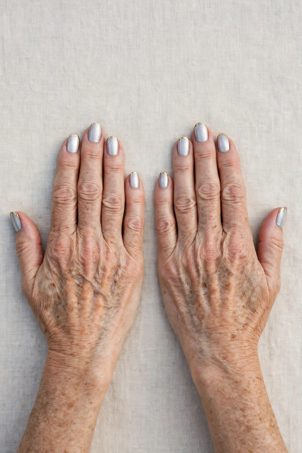 50 Icy Silver Frosted French Nails For Women Over 60 For New Year Celebrations That Are Chic, Warm and Elegant 17 Icy Silver Frosted French Nails with a chrome shine and gold French tips