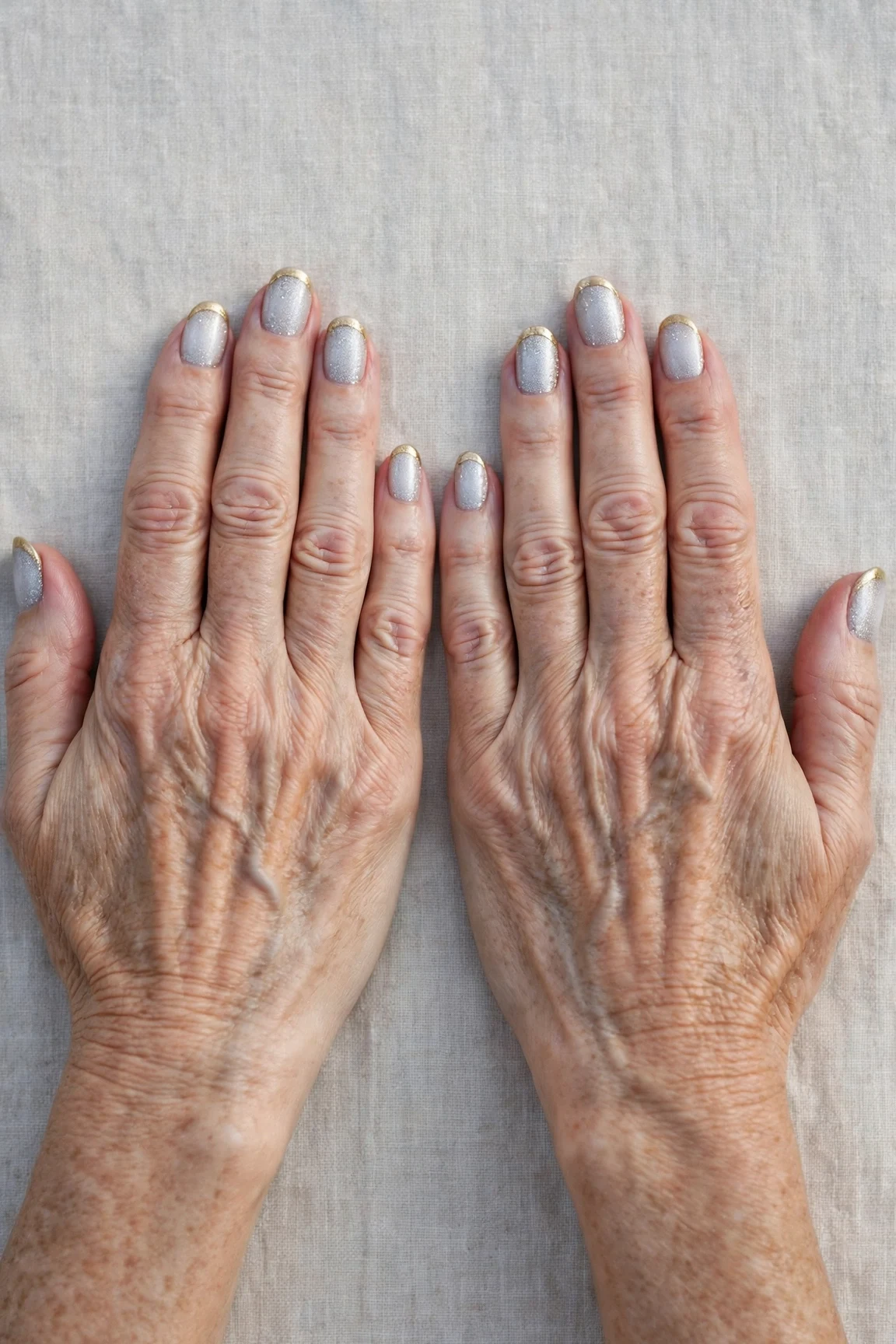 50 Icy Silver Frosted French Nails For Women Over 60 For New Year Celebrations That Are Chic, Warm and Elegant 19 Icy Silver Frosted French Nails with a frosted shimmer finish and gold French tips