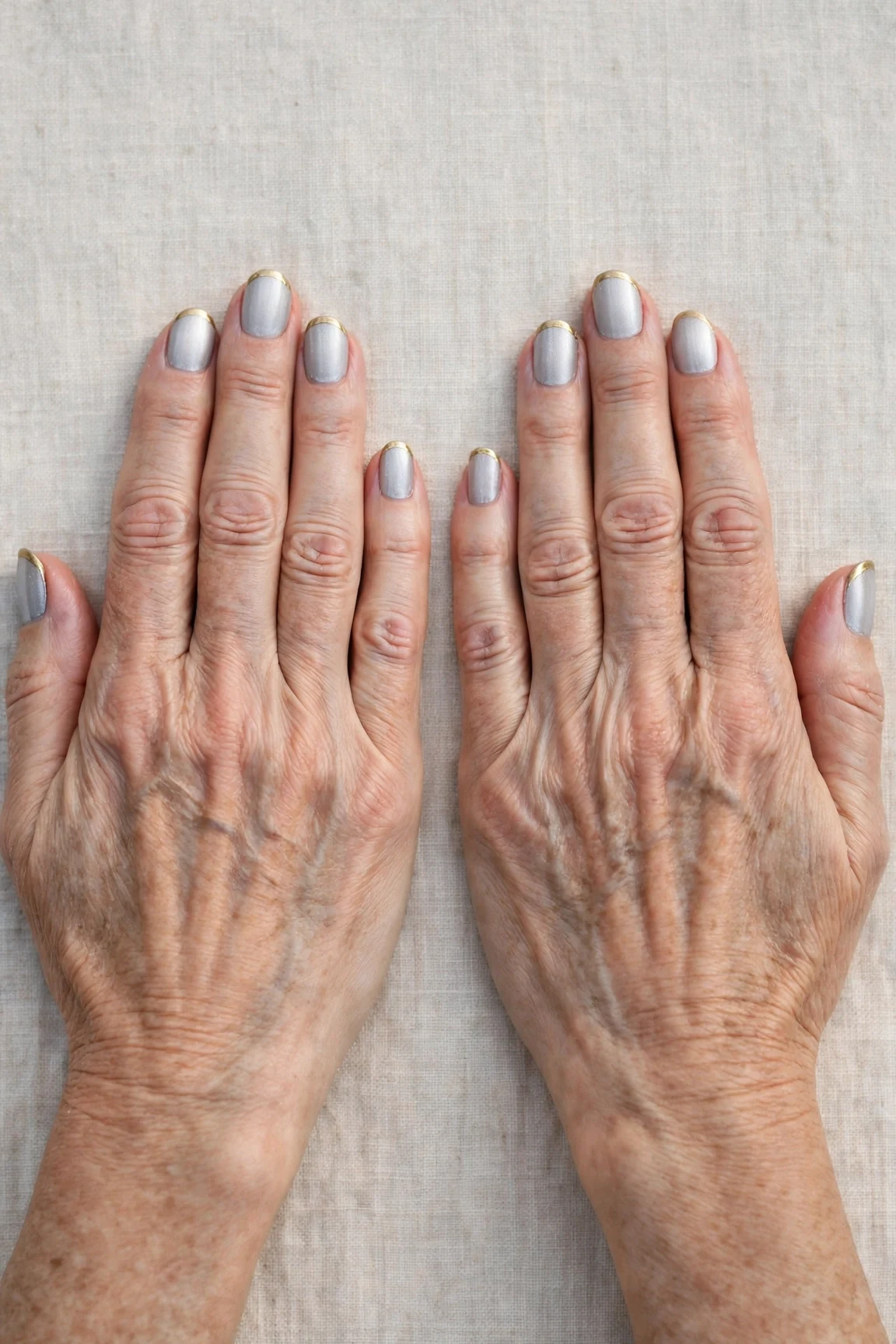 50 Icy Silver Frosted French Nails For Women Over 60 For New Year Celebrations That Are Chic, Warm and Elegant 22 Icy Silver Frosted French Nails with a satin finish and gold French tips