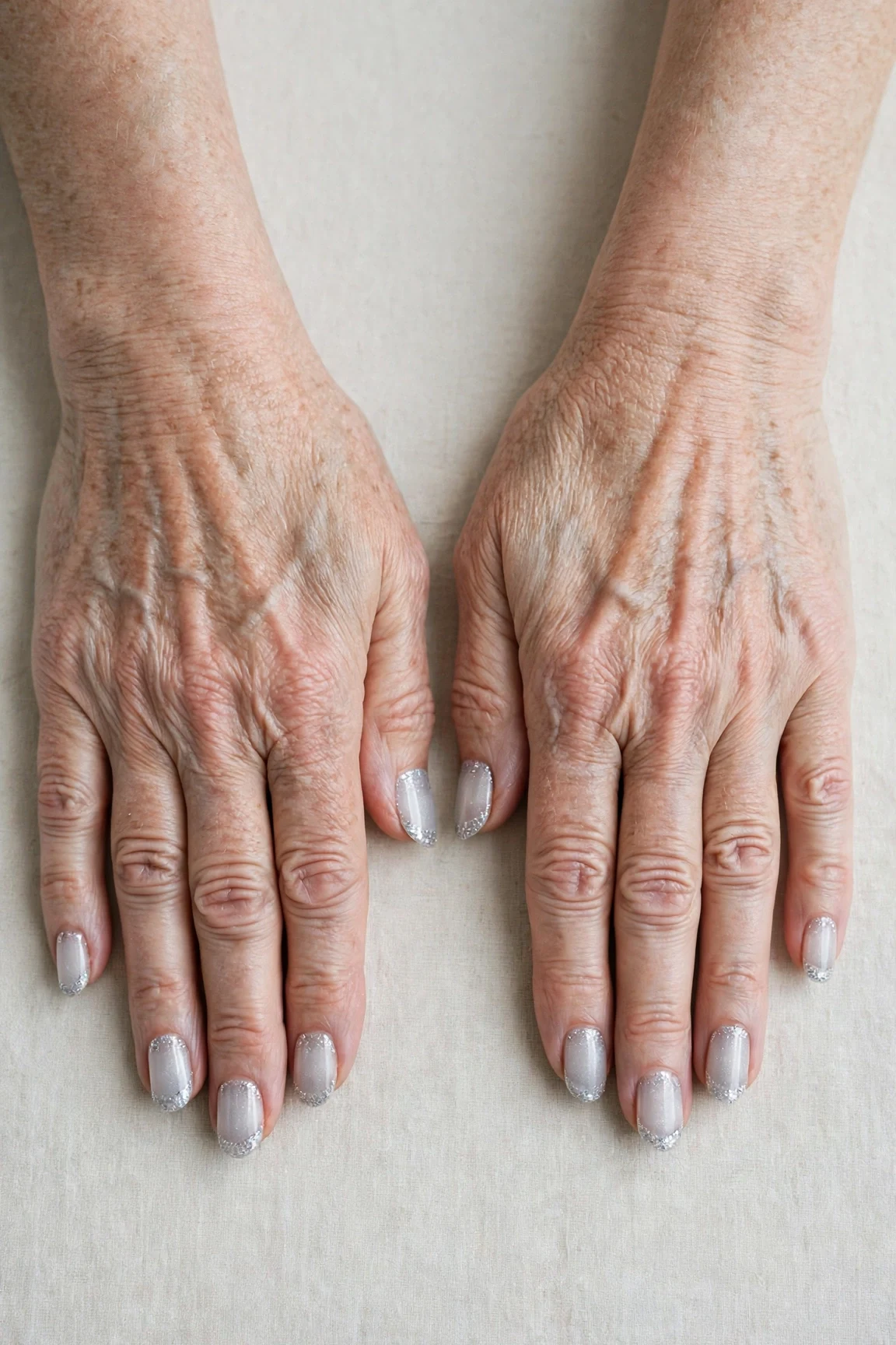 50 Icy Silver Frosted French Nails For Women Over 60 For New Year Celebrations That Are Chic, Warm and Elegant 30 Icy Silver Frosted French Nails with a sheer jelly finish and glitter French tips
