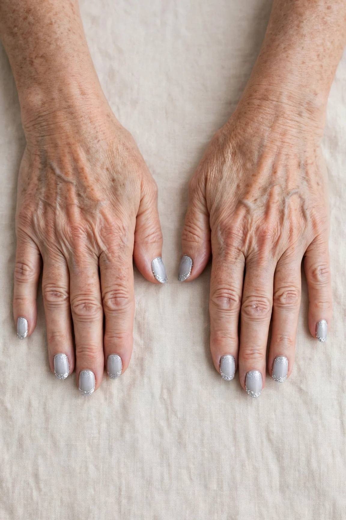 50 Icy Silver Frosted French Nails For Women Over 60 For New Year Celebrations That Are Chic, Warm and Elegant 31 Icy Silver Frosted French Nails with a frosted shimmer finish and glitter French tips
