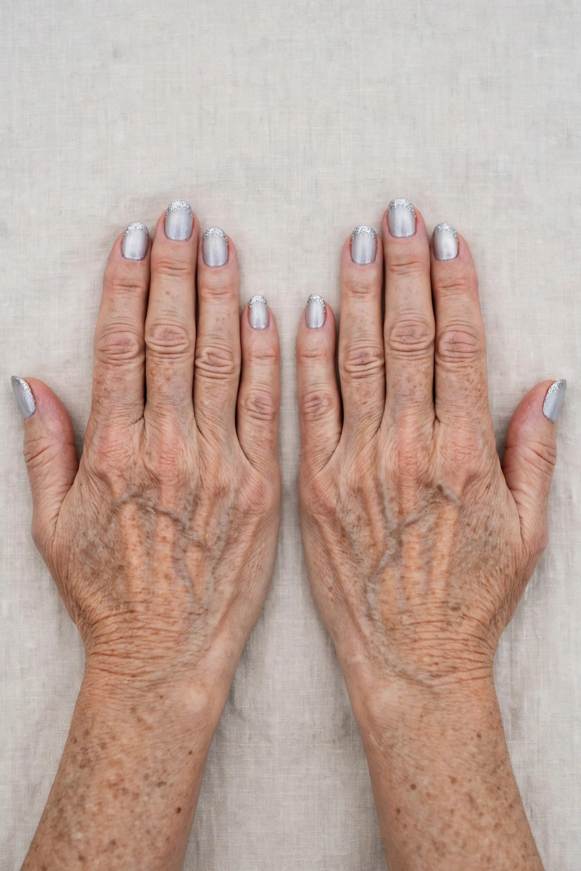 50 Icy Silver Frosted French Nails For Women Over 60 For New Year Celebrations That Are Chic, Warm and Elegant 34 Icy Silver Frosted French Nails with a satin finish and glitter French tips