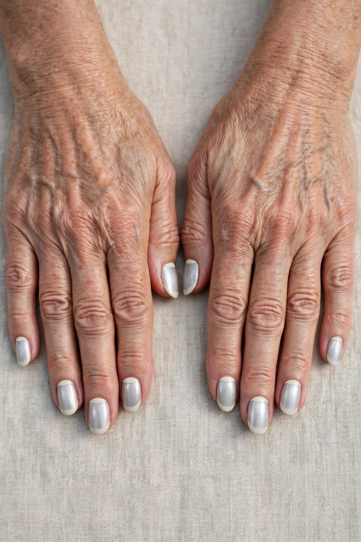 50 Icy Silver Frosted French Nails For Women Over 60 For New Year Celebrations That Are Chic, Warm and Elegant 38 Icy Silver Frosted French Nails with a high-gloss finish and reverse French tips in cream