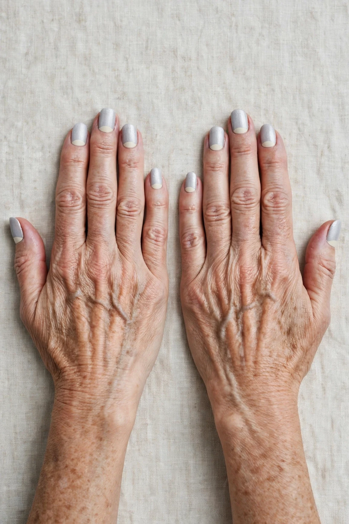 50 Icy Silver Frosted French Nails For Women Over 60 For New Year Celebrations That Are Chic, Warm and Elegant 39 Icy Silver Frosted French Nails with a soft matte finish and reverse French tips in cream