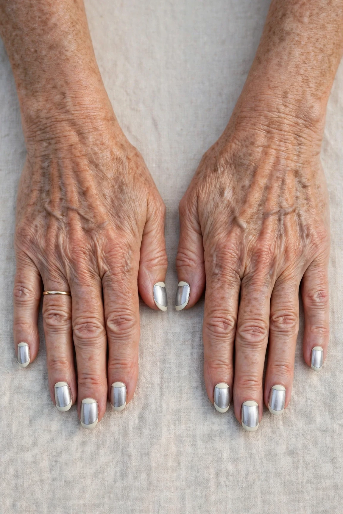 50 Icy Silver Frosted French Nails For Women Over 60 For New Year Celebrations That Are Chic, Warm and Elegant 41 Icy Silver Frosted French Nails with a chrome shine and reverse French tips in cream