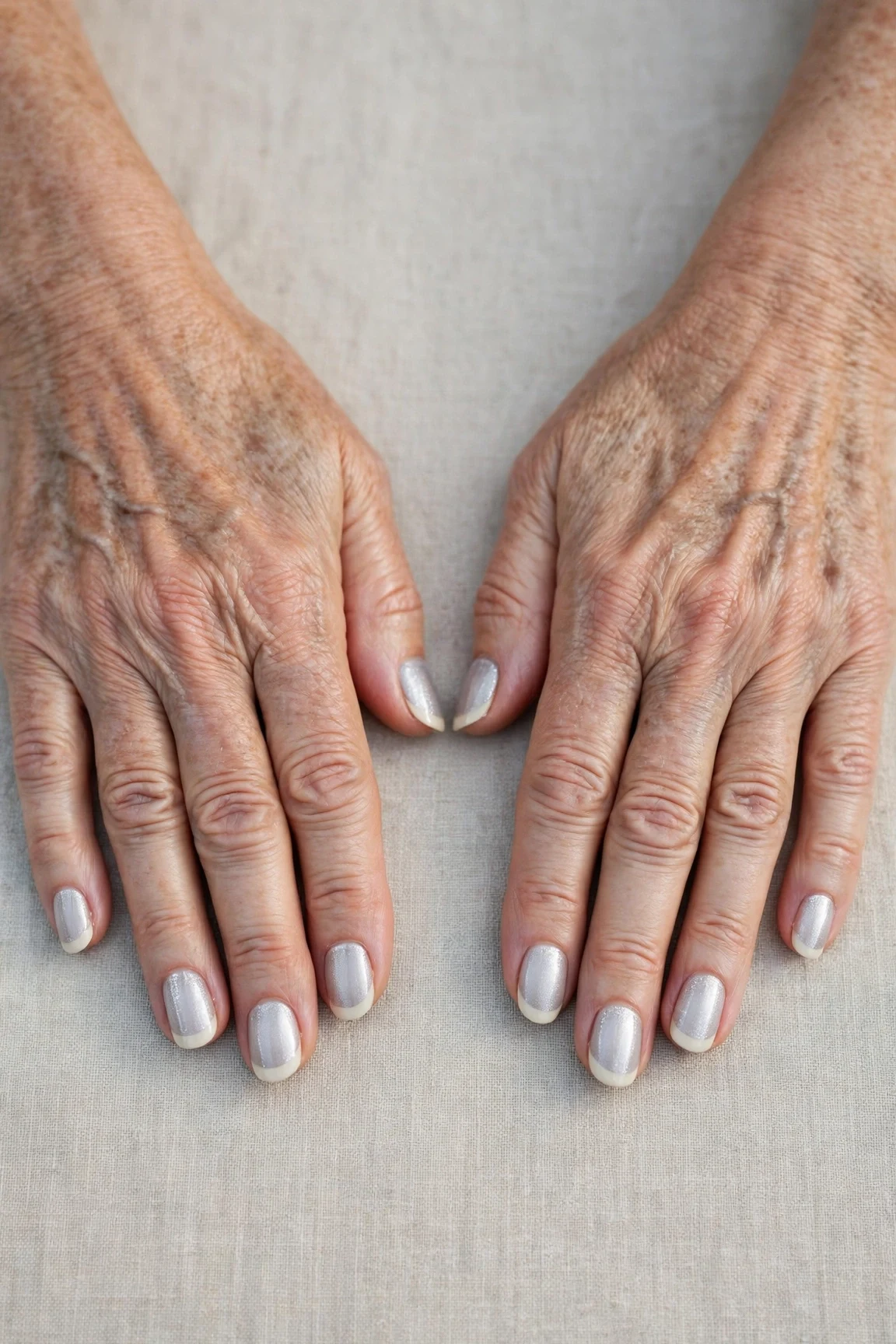 50 Icy Silver Frosted French Nails For Women Over 60 For New Year Celebrations That Are Chic, Warm and Elegant 47 Icy Silver Frosted French Nails with a glassy gel finish and reverse French tips in cream