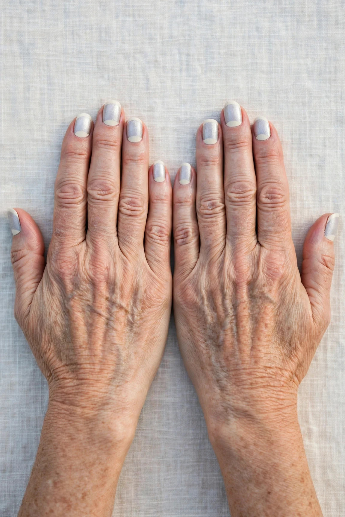 50 Icy Silver Frosted French Nails For Women Over 60 For New Year Celebrations That Are Chic, Warm and Elegant 48 Icy Silver Frosted French Nails with a creamy opaque finish and reverse French tips in cream