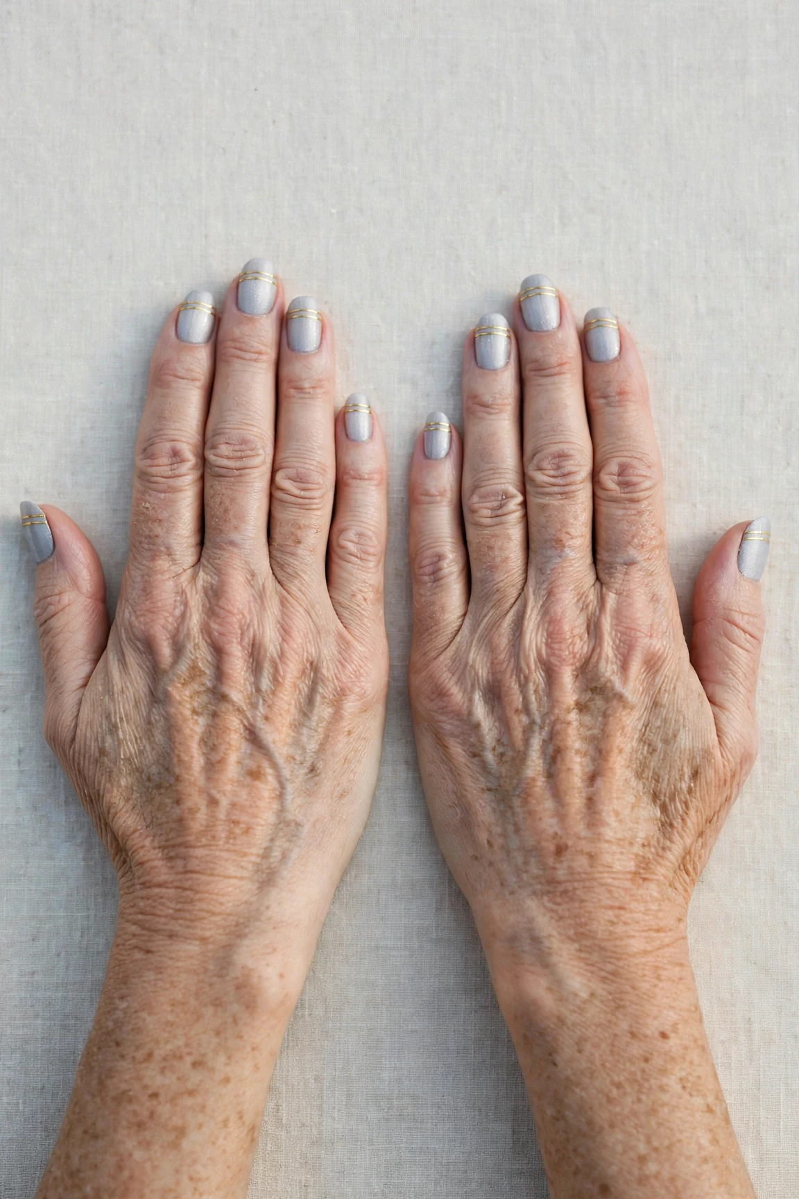 50 Icy Silver Frosted French Nails For Women Over 60 For New Year Celebrations That Are Chic, Warm and Elegant 51 Icy Silver Frosted French Nails with a soft matte finish and double French lines in gold