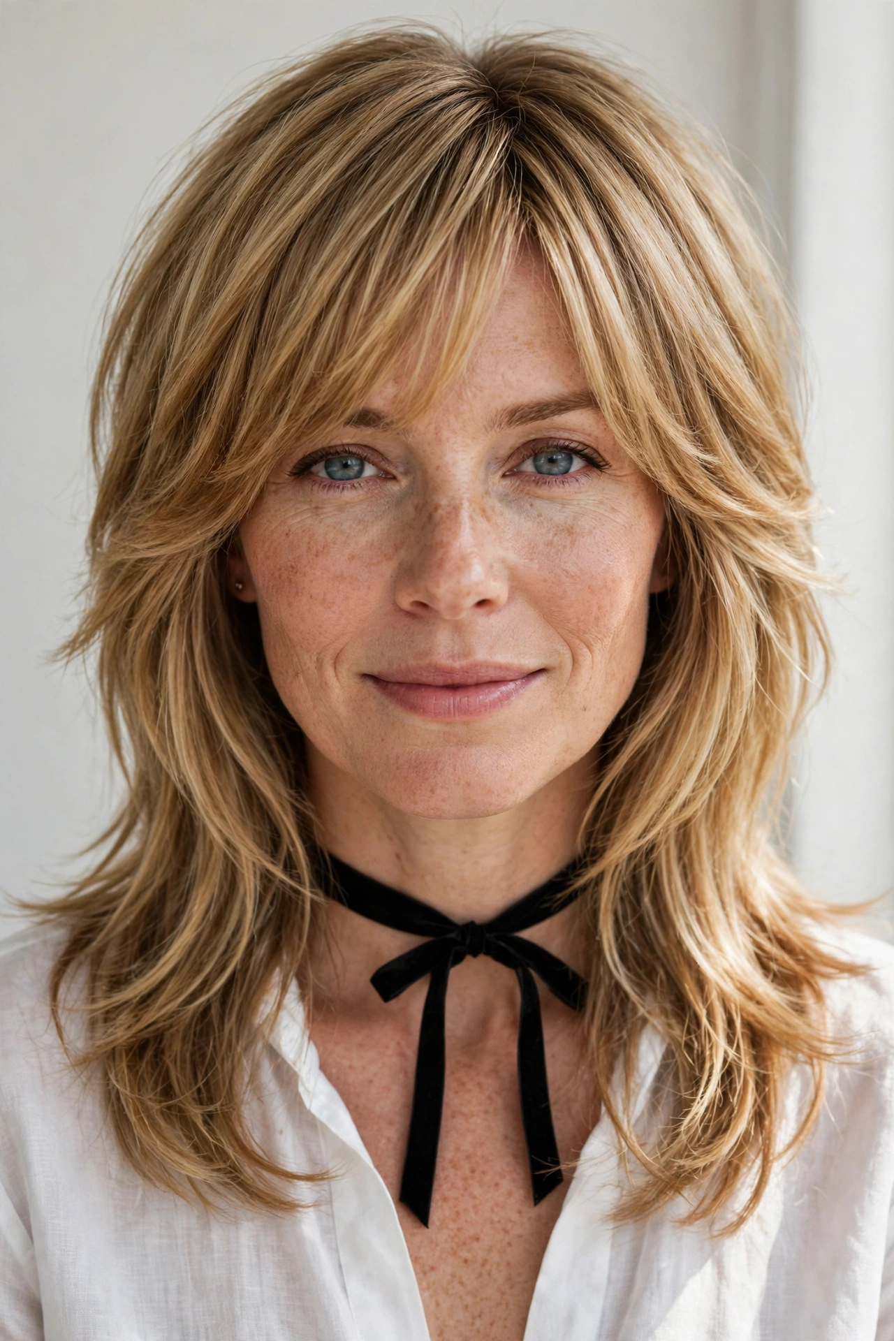 Layered Shag Haircuts for Fine Hair with Added Movement in honey blonde with a smooth and polished finish