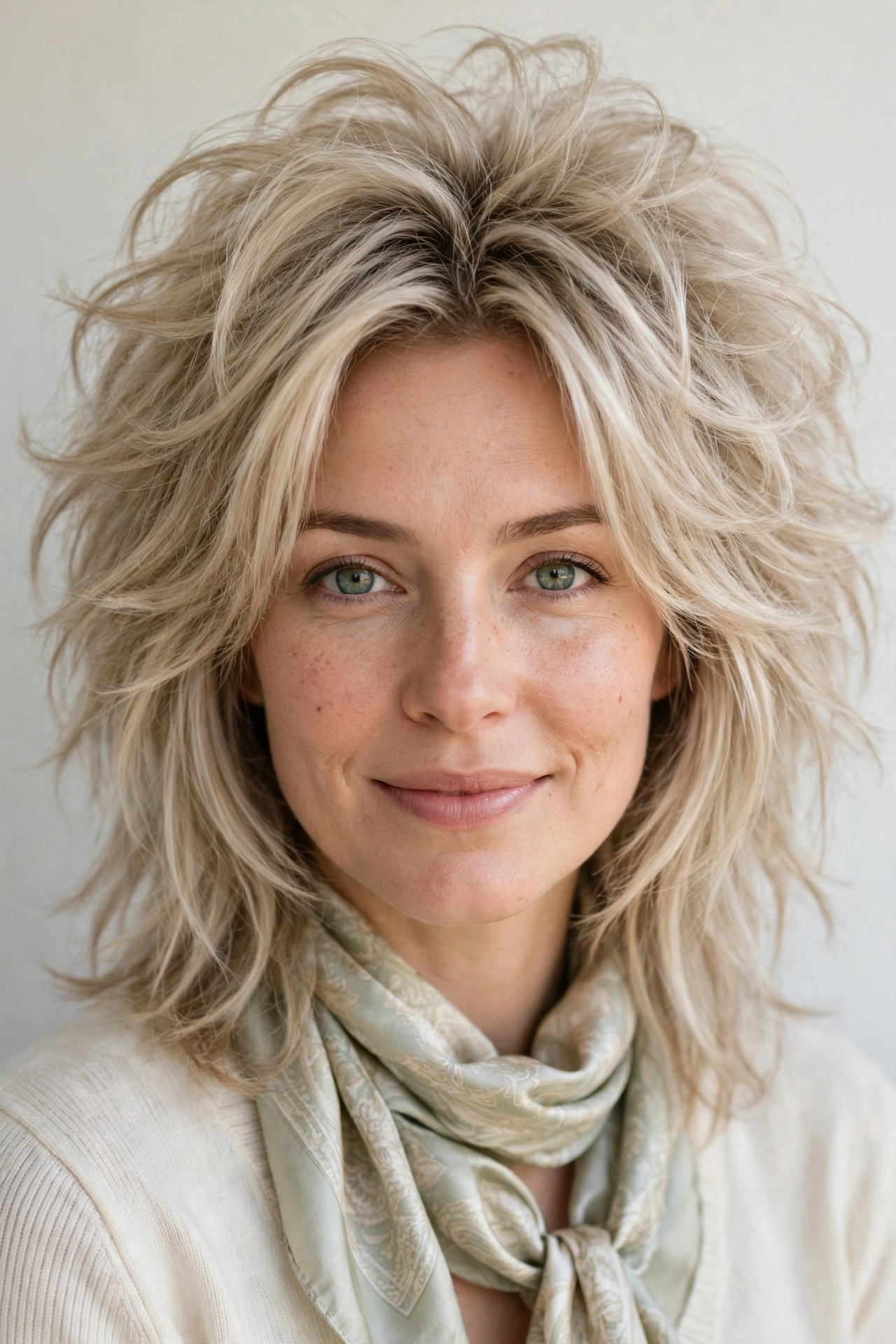 Layered Shag Haircuts for Fine Hair with Added Movement in ash blonde with a voluminous at the roots finish