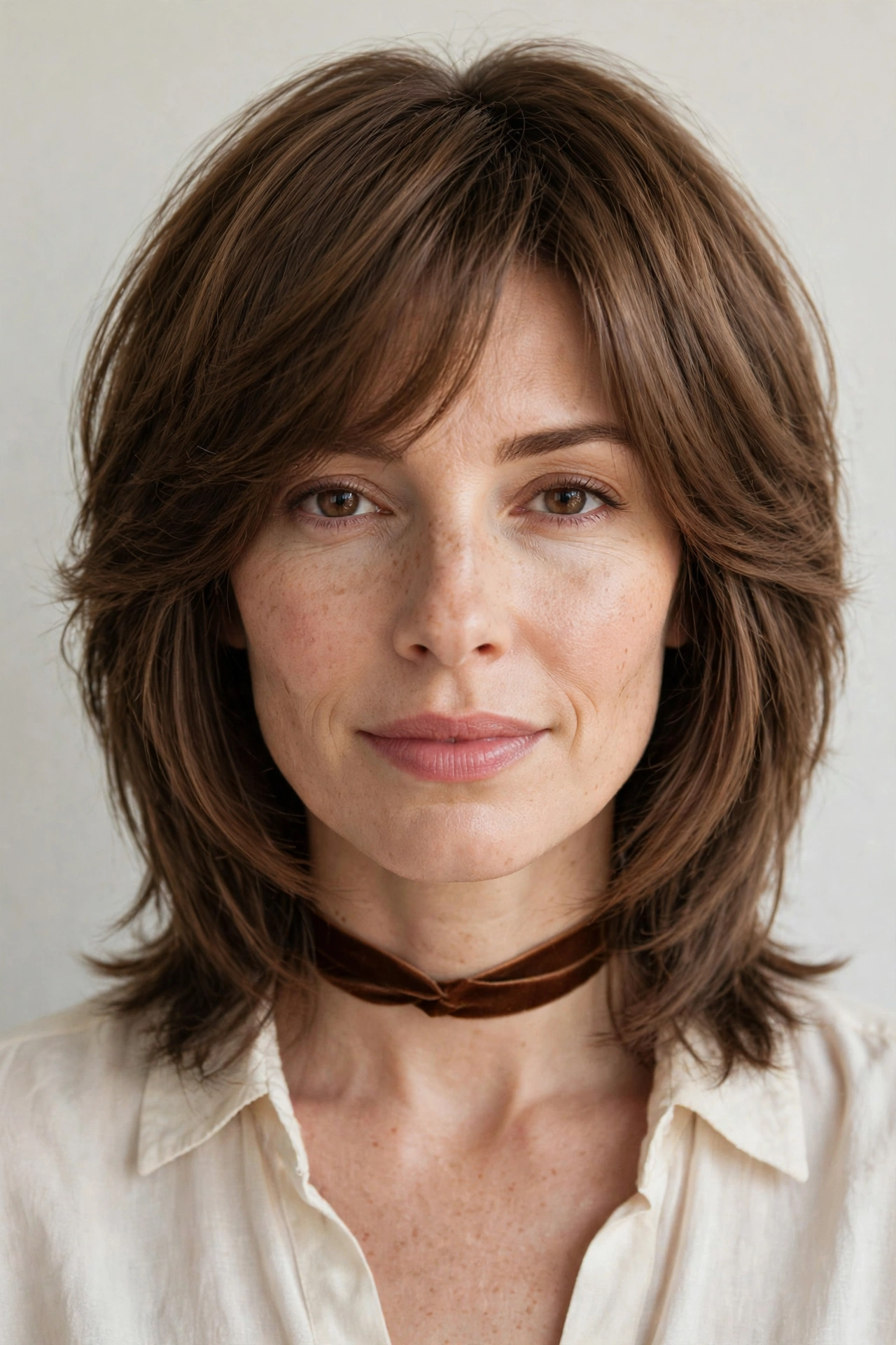 Layered Shag Haircuts for Fine Hair with Added Movement in warm brown with a smooth and polished finish