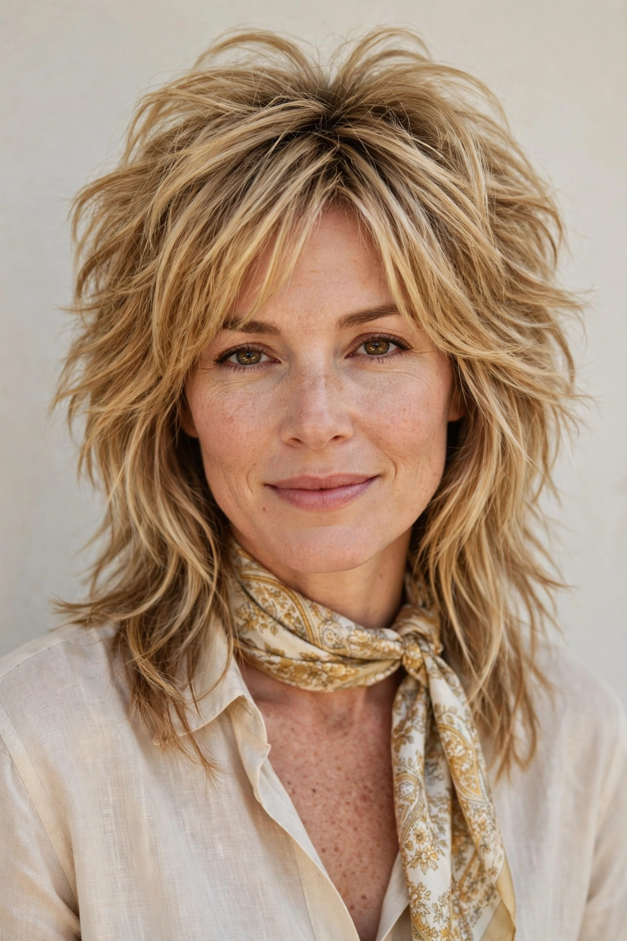 Layered Shag Haircuts for Fine Hair with Added Movement in honey blonde with a voluminous at the roots finish