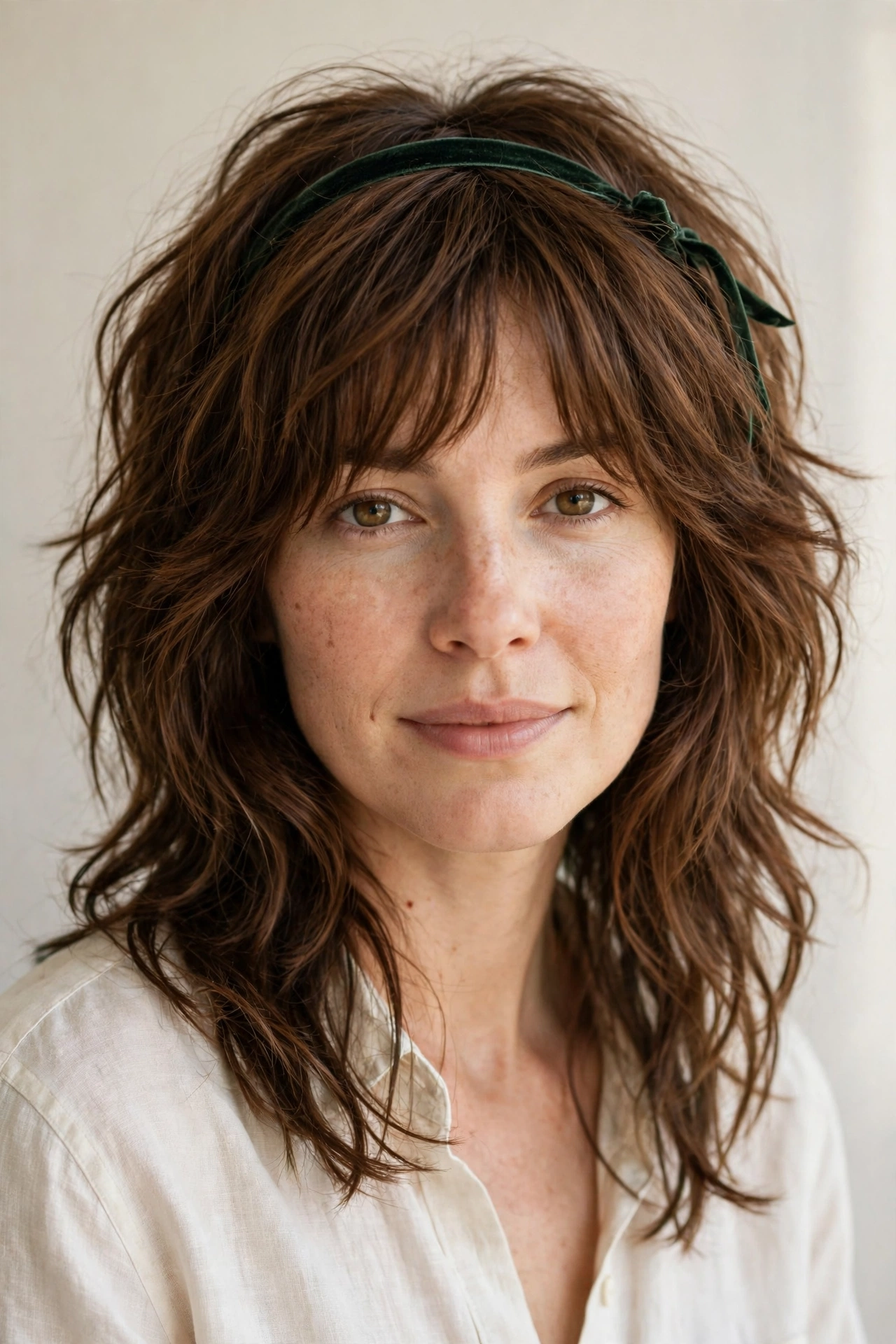 Layered Shag Haircuts for Medium Length Hair with a Messy Finish in chestnut with a softly waved finish