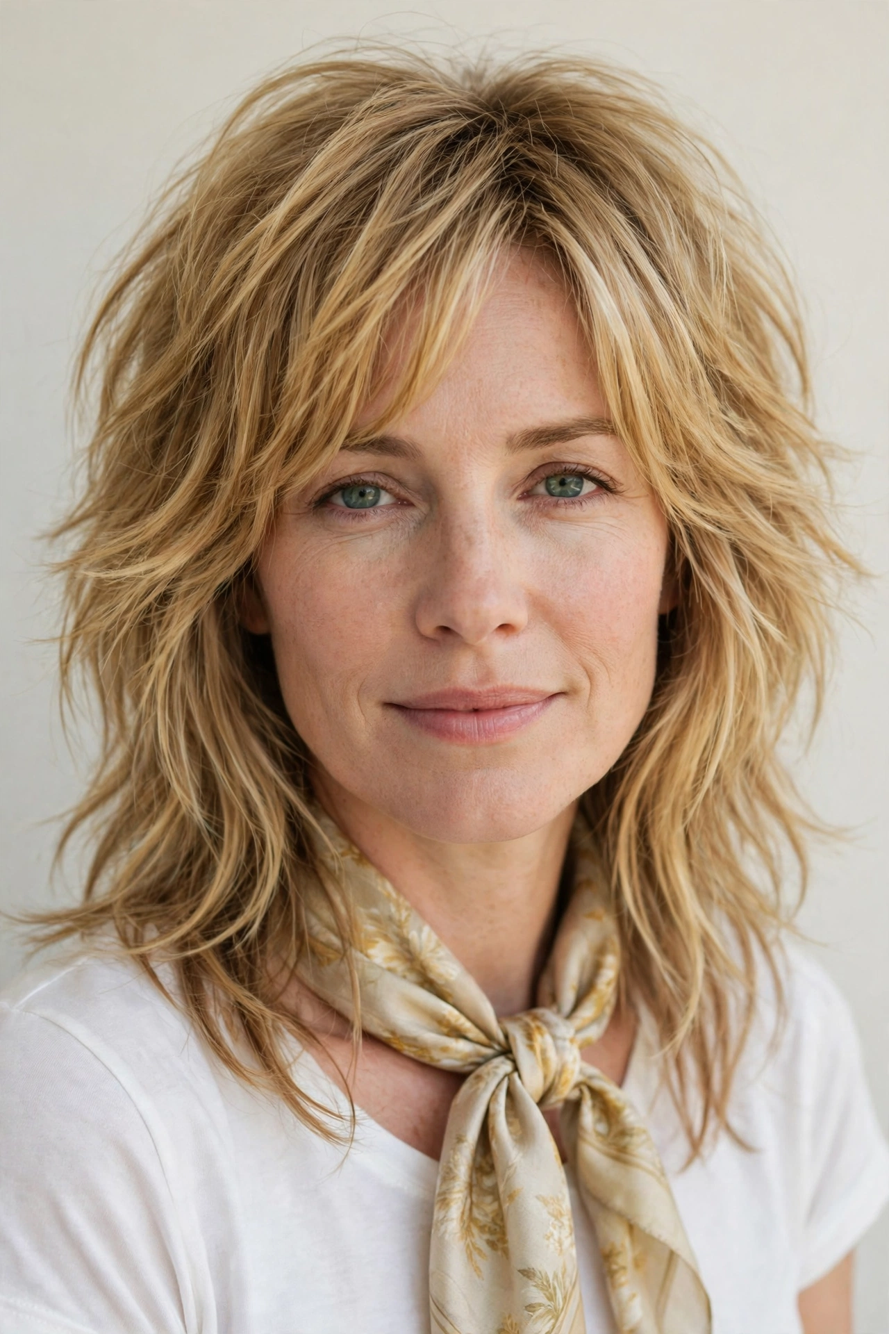 Layered Shag Haircuts for Medium Length Hair with a Messy Finish in golden blonde with a softly textured finish