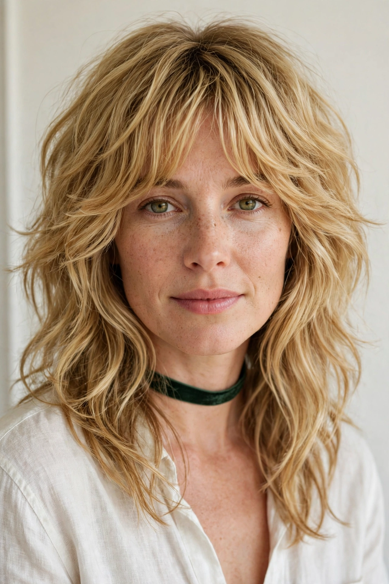 Layered Shag Haircuts for Medium Length Hair with a Messy Finish in golden blonde with a softly waved finish