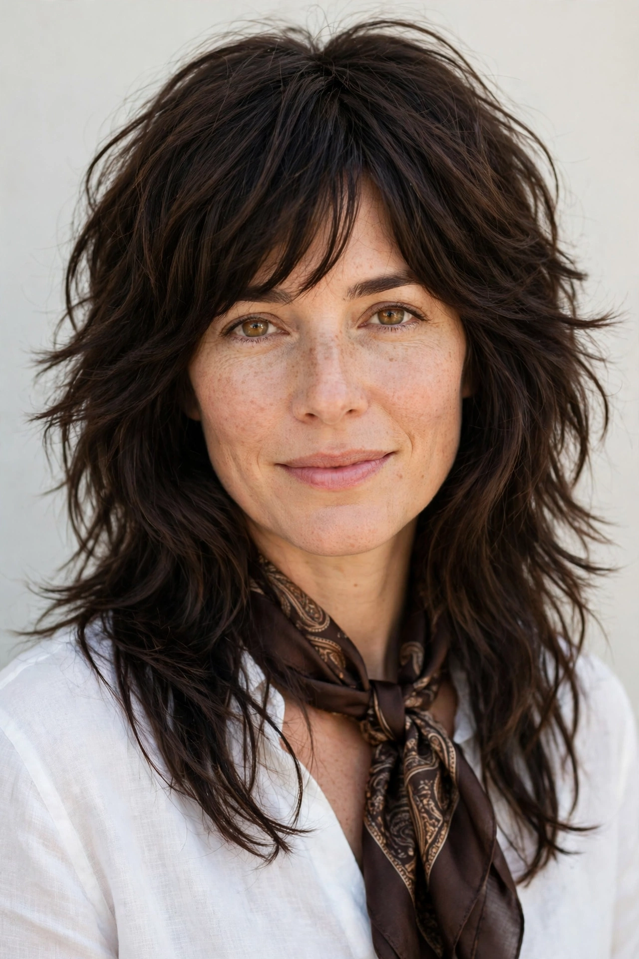 Layered Shag Haircuts for Thick Hair with Thinned Out Ends in dark chocolate with a relaxed with movement finish