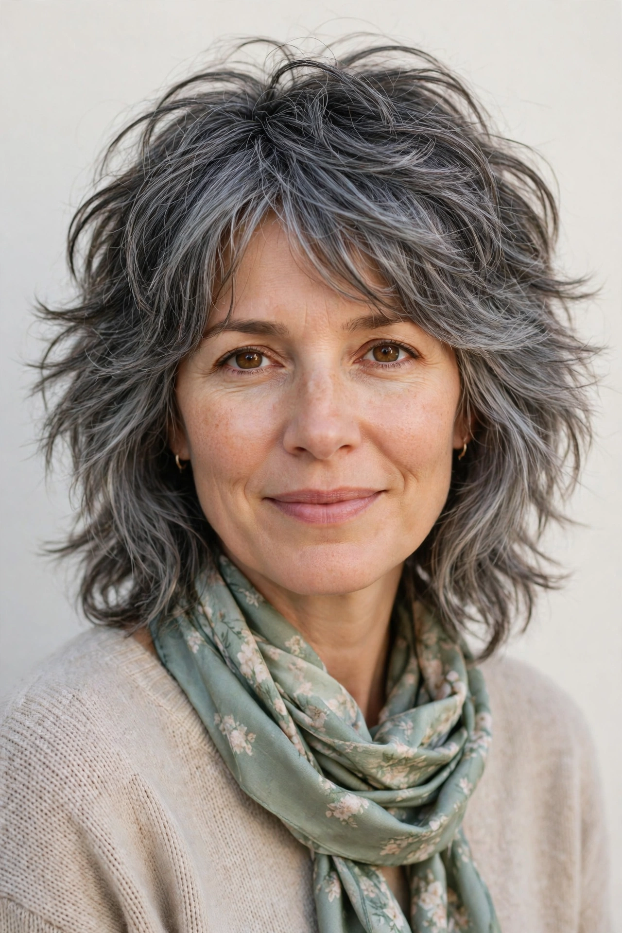 Layered Shag Haircuts for Thick Hair with Thinned Out Ends in soft grey-blended with a relaxed with movement finish