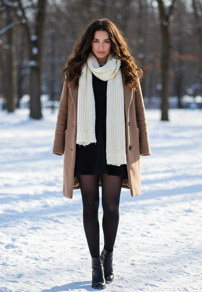 40 Leather Glove and Scarf Outfits for Cold Walks That Are Warm, Chic and Easy to Wear 21 Camel Coat, Black Leather Gloves and a Cream Scarf
