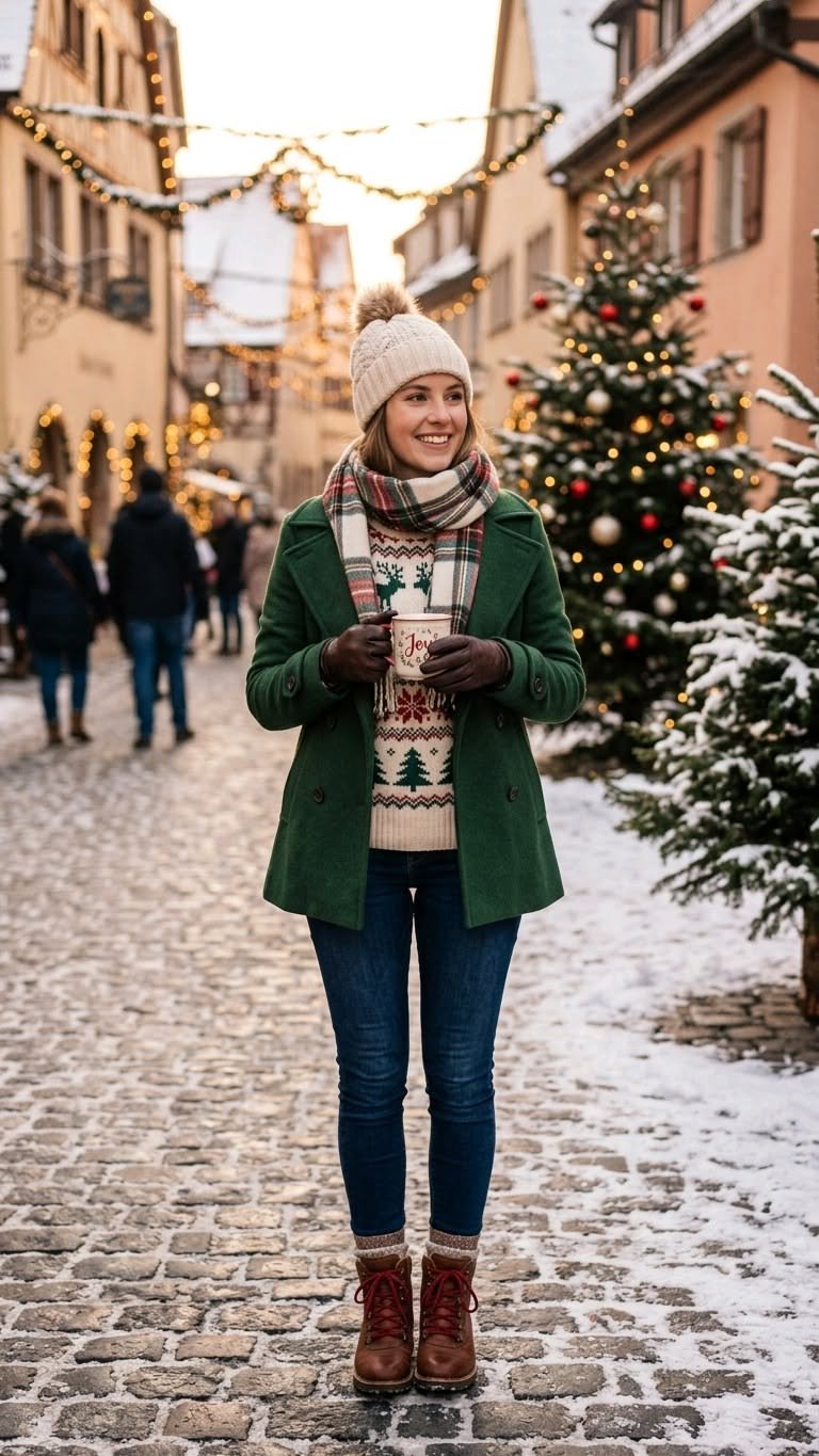 40 Leather Glove and Scarf Outfits for Cold Walks That Are Warm, Chic and Easy to Wear 26 Green Coat, Brown Leather Gloves and a Checked Scarf