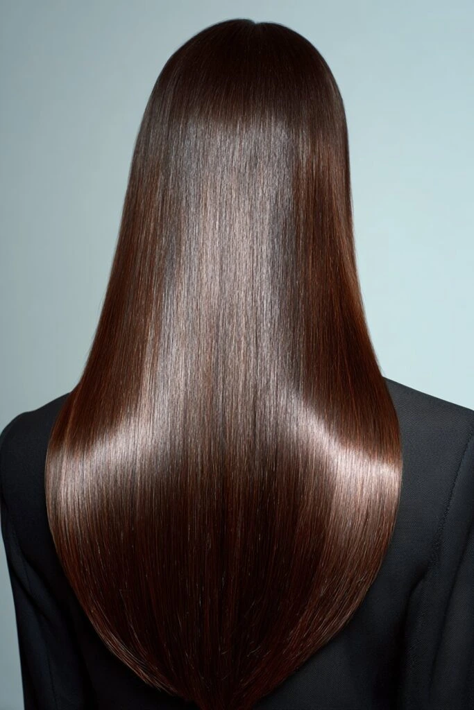 38 Long Glass Hair Hairstyles For Women In Their 30s With Straight Polished Lengths That Are Sleek, Shiny and Polished 6 Long Polished Glass Hair With A High Shine