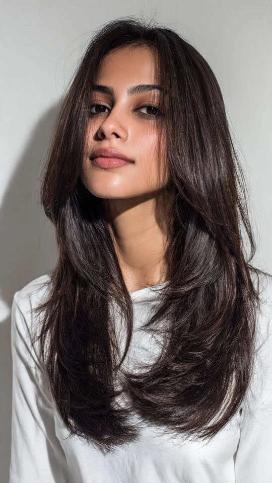 38 Long Glass Hair Hairstyles For Women In Their 30s With Straight Polished Lengths That Are Sleek, Shiny and Polished 24 Sleek Long Layers With A Side Sweep