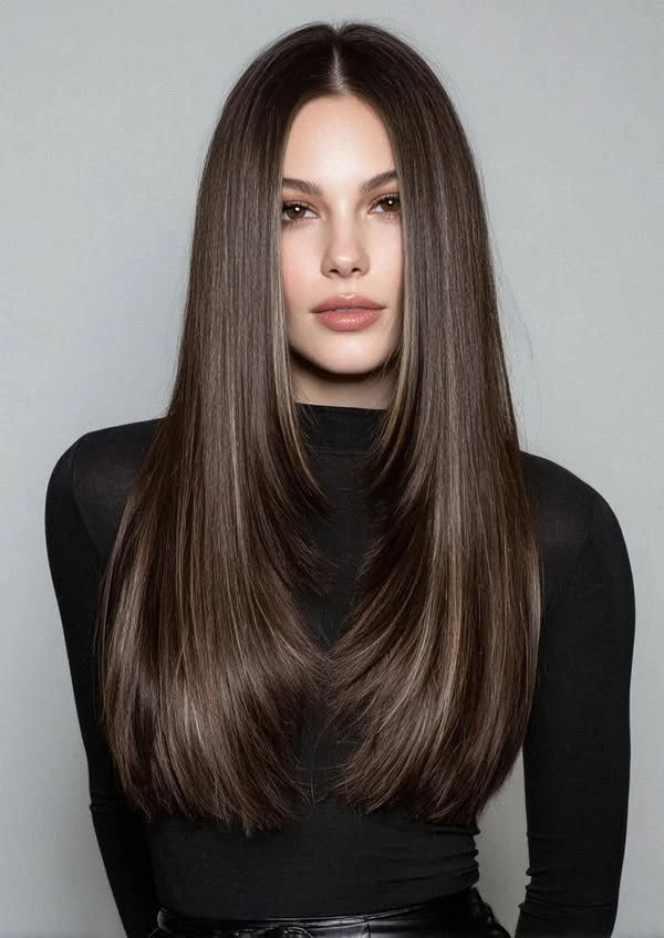 38 Long Glass Hair Hairstyles For Women In Their 30s With Straight Polished Lengths That Are Sleek, Shiny and Polished 26 Sleek Long Layers With Feathered Ends