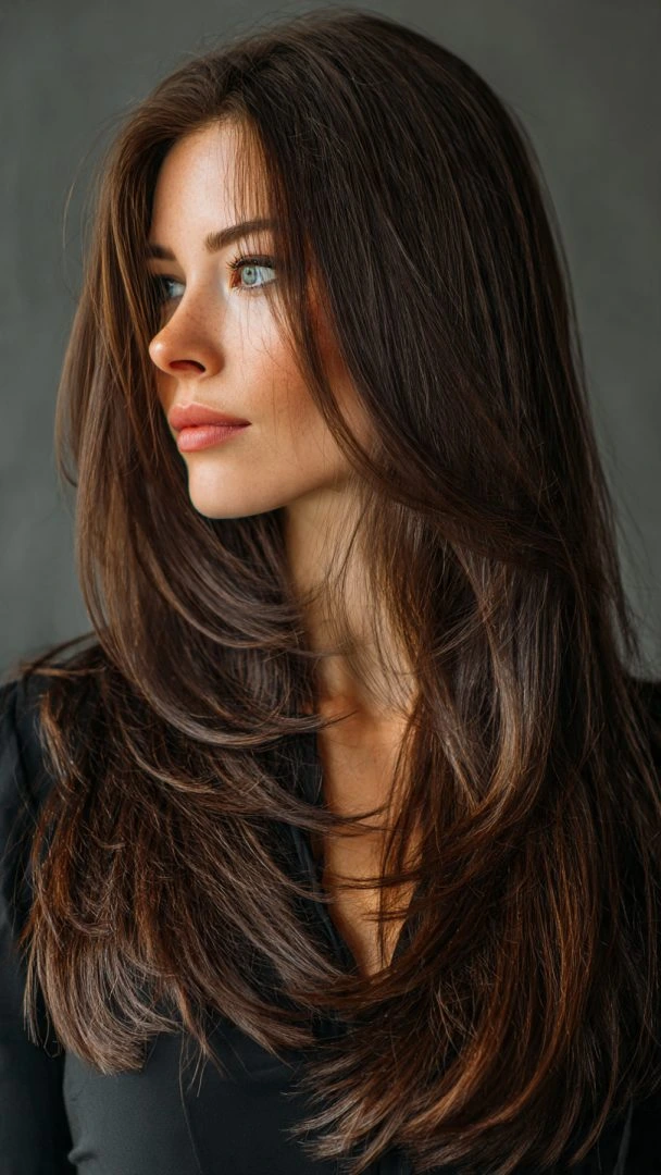 38 Long Glass Hair Hairstyles For Women In Their 30s With Straight Polished Lengths That Are Sleek, Shiny and Polished 29 Sleek Long Layers With Glossy Roots