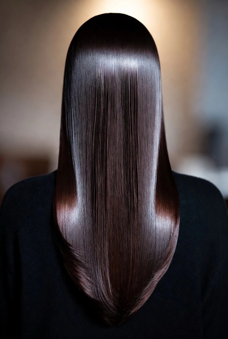 38 Long Glass Hair Hairstyles For Women In Their 30s With Straight Polished Lengths That Are Sleek, Shiny and Polished 30 Liquid Long Hair With A Centre Part