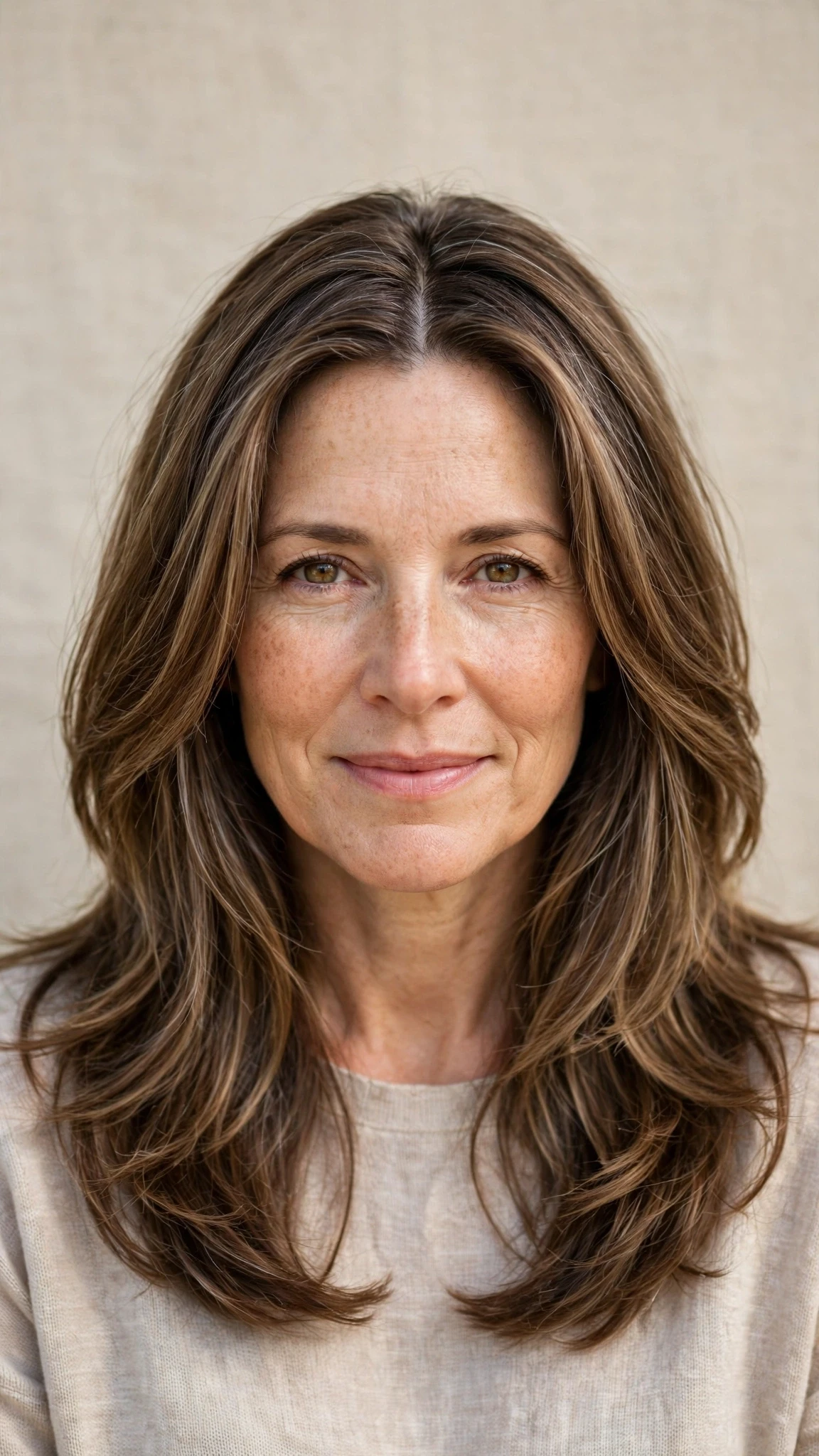 Long Layered Hairstyles For Spring With A Centre Part With Gentle Tousled Texture, A Deep Side Part And A Fresh Salon Shine
