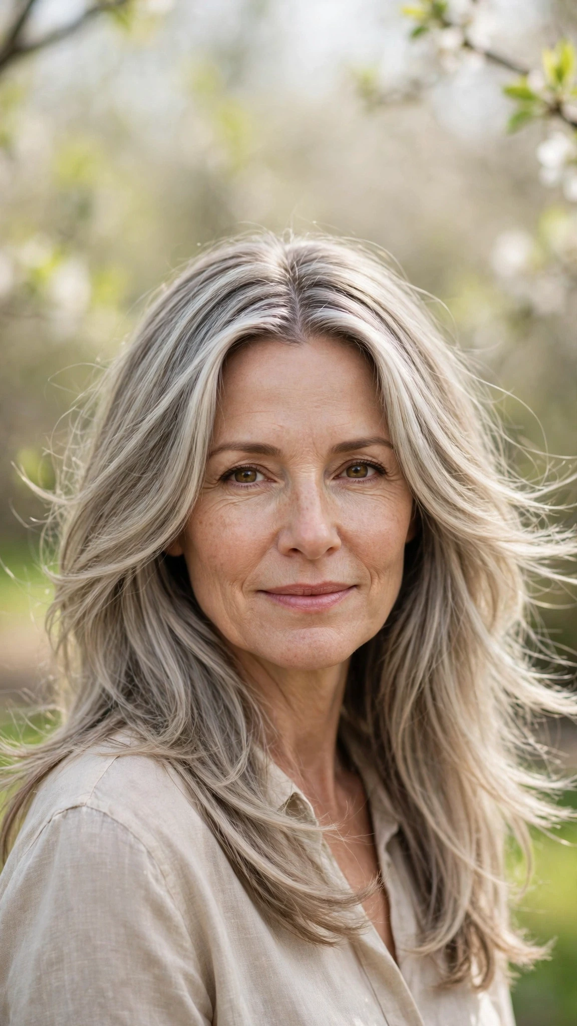 Long Layered Hairstyles For Spring With A Centre Part With Delicate Natural Movement, A Centre Part With Soft Layers And Cool Ash Softness
