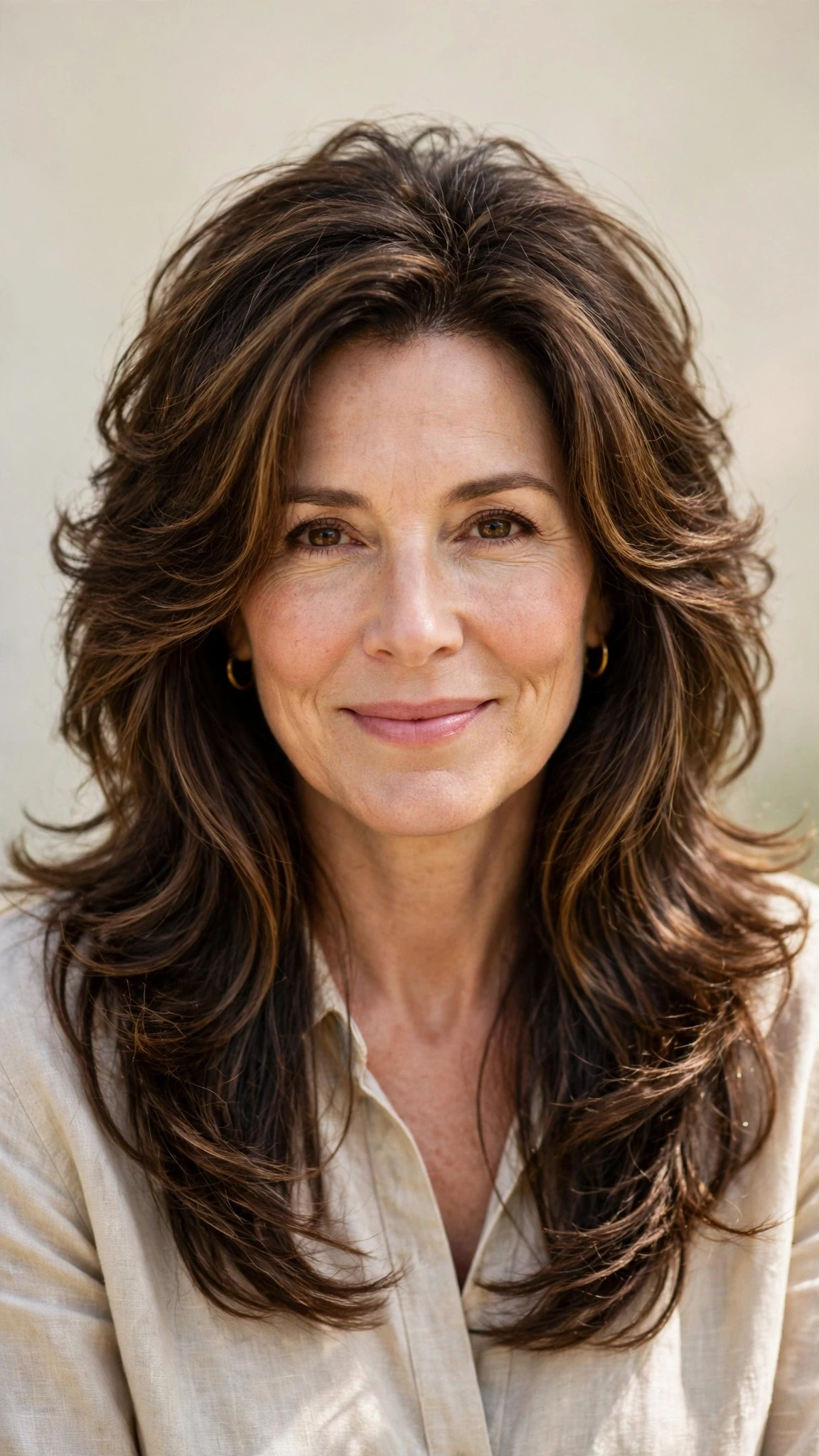 Long Layered Hairstyles For Spring With Face Framing Pieces With Bouncy Volume At The Roots, Graduated Layers And Natural Brunette Depth