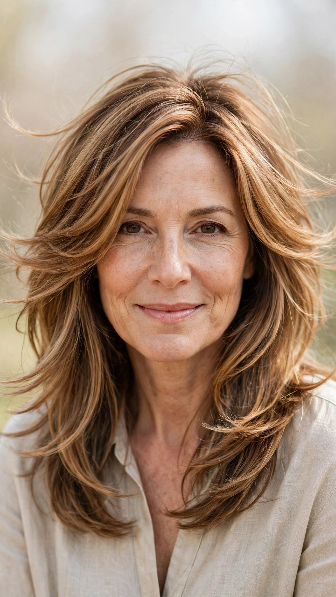 Long Layered Hairstyles For Spring With Face Framing Pieces With Airy Feathered Movement, Subtle Internal Layers And Warm Caramel Tones