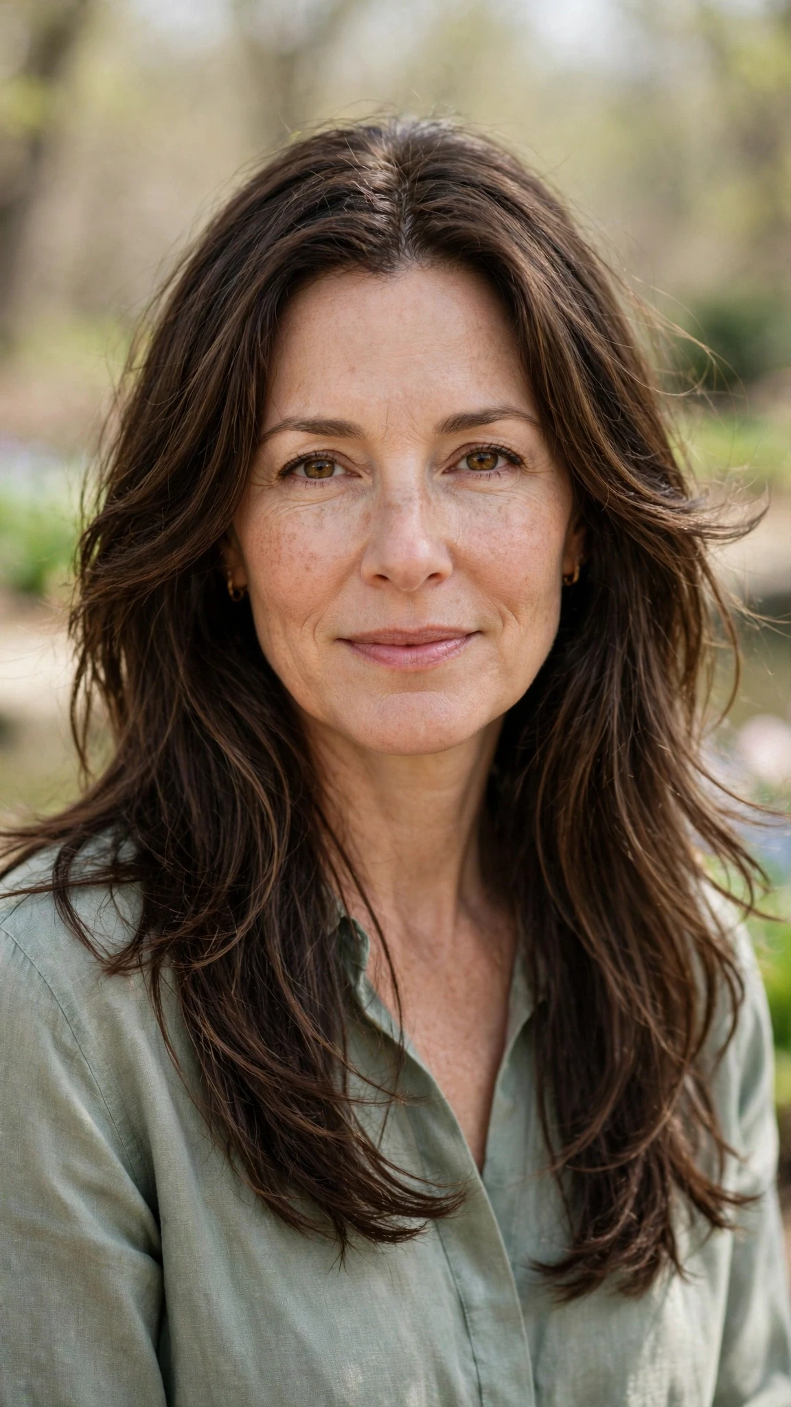 Long Layered Hairstyles For Spring With Face Framing Pieces With Delicate Natural Movement, A Centre Part With Soft Layers And Natural Brunette Depth